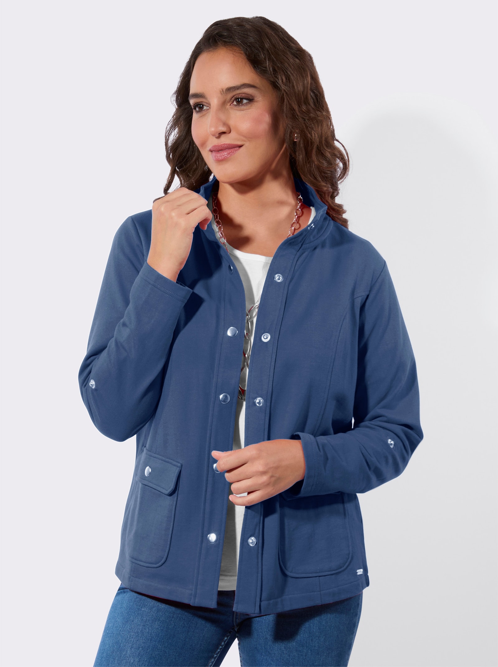 Shirtjacke mit Druckknopf-Verschluss - jeansblau