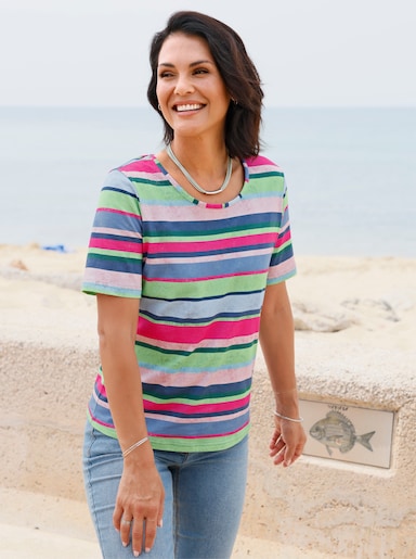 Ringelshirt aus Baumwoll-Modal-Mix - reseda-fuchsia-geringelt