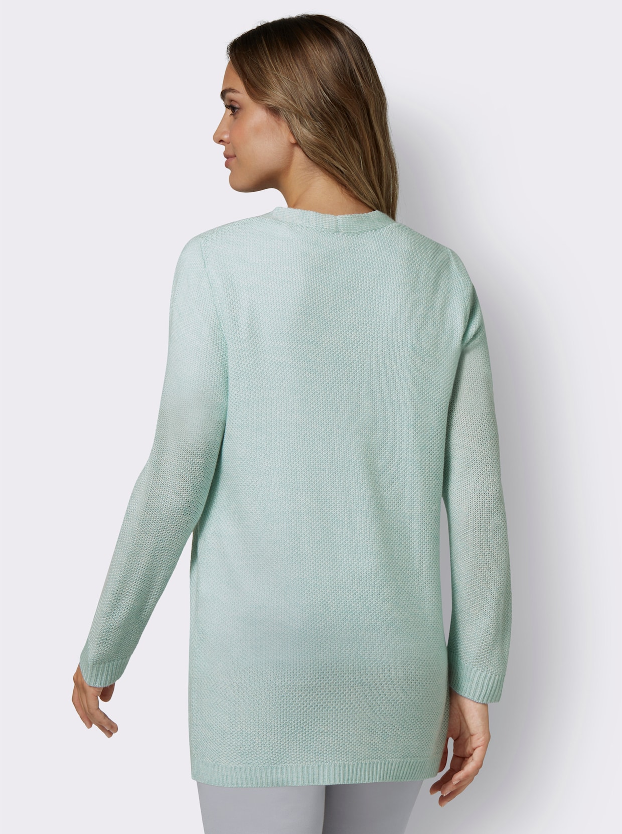 Dlhý pletený sveter - Svetlobéžovo-jemná mätová melírovaná