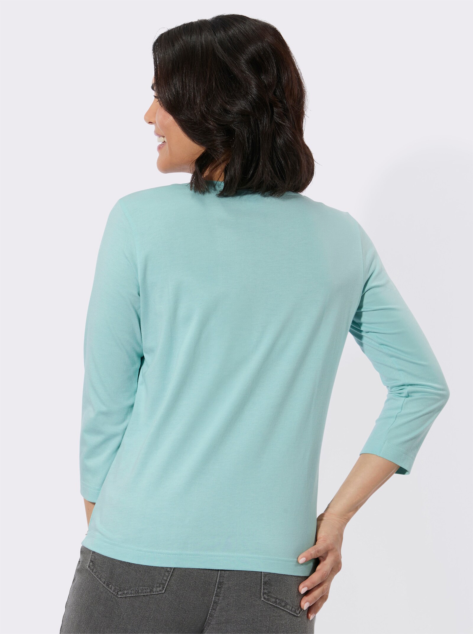 Rundhalsshirt mit Ziersteinchen - mint
