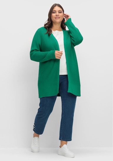 Longstrickjacke in passformgerechter Verarbeitung - grün