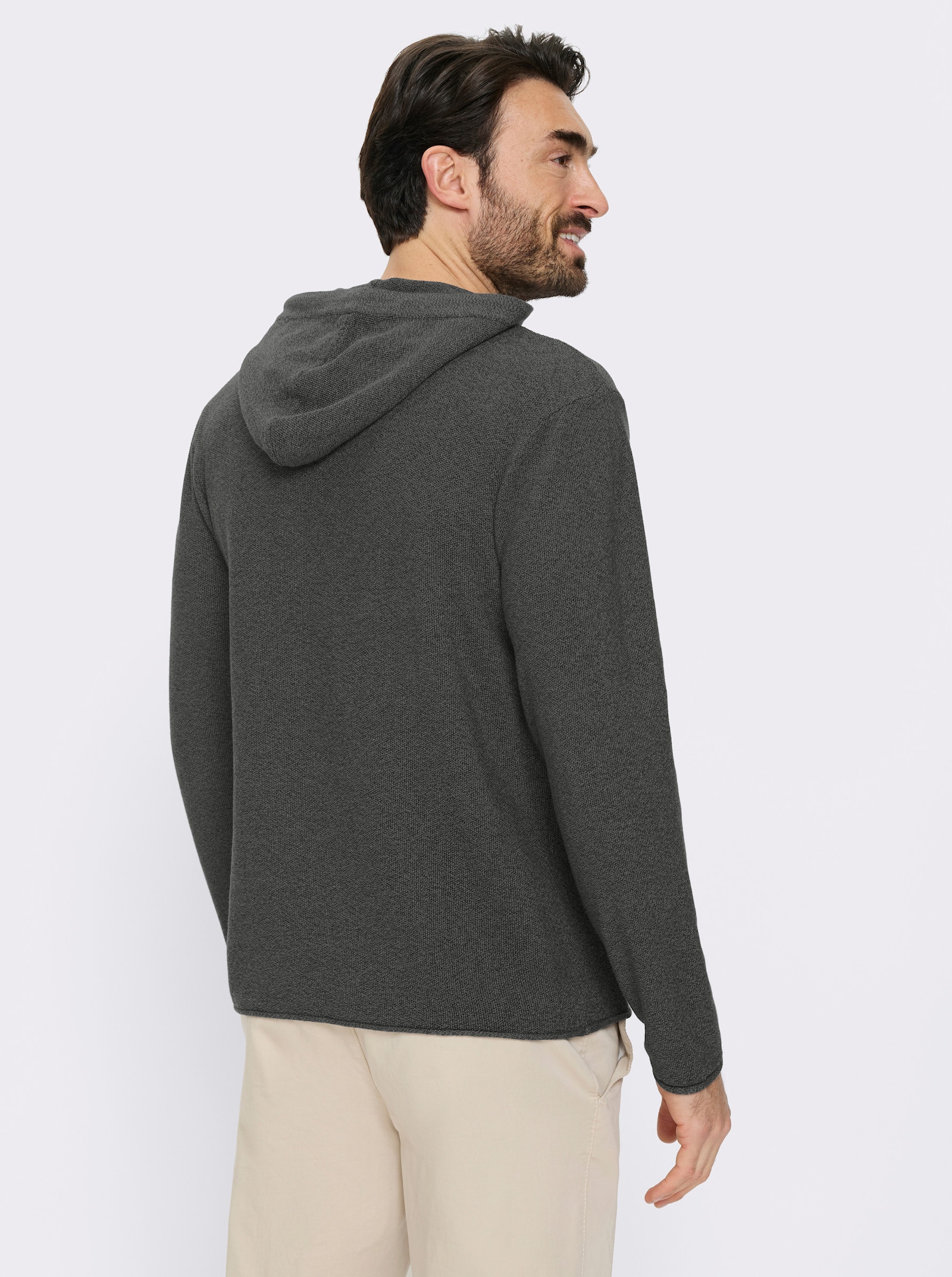 Catamaran Kapuzenpullover mit Struktur-Strickmuster - oliv-meliert