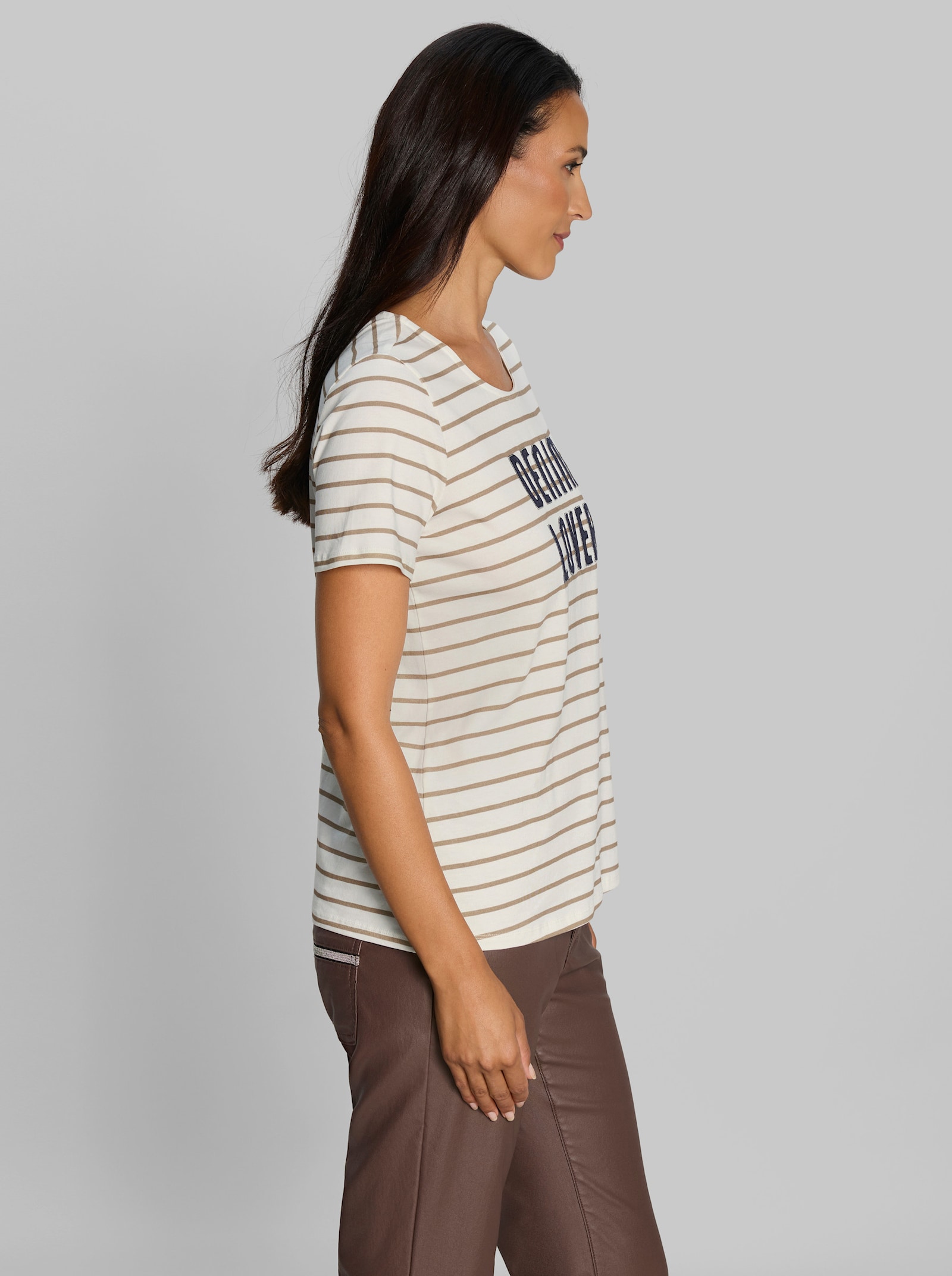 heine Kurzarmshirt im Ringel-Dessin - ecru-beige-geringelt