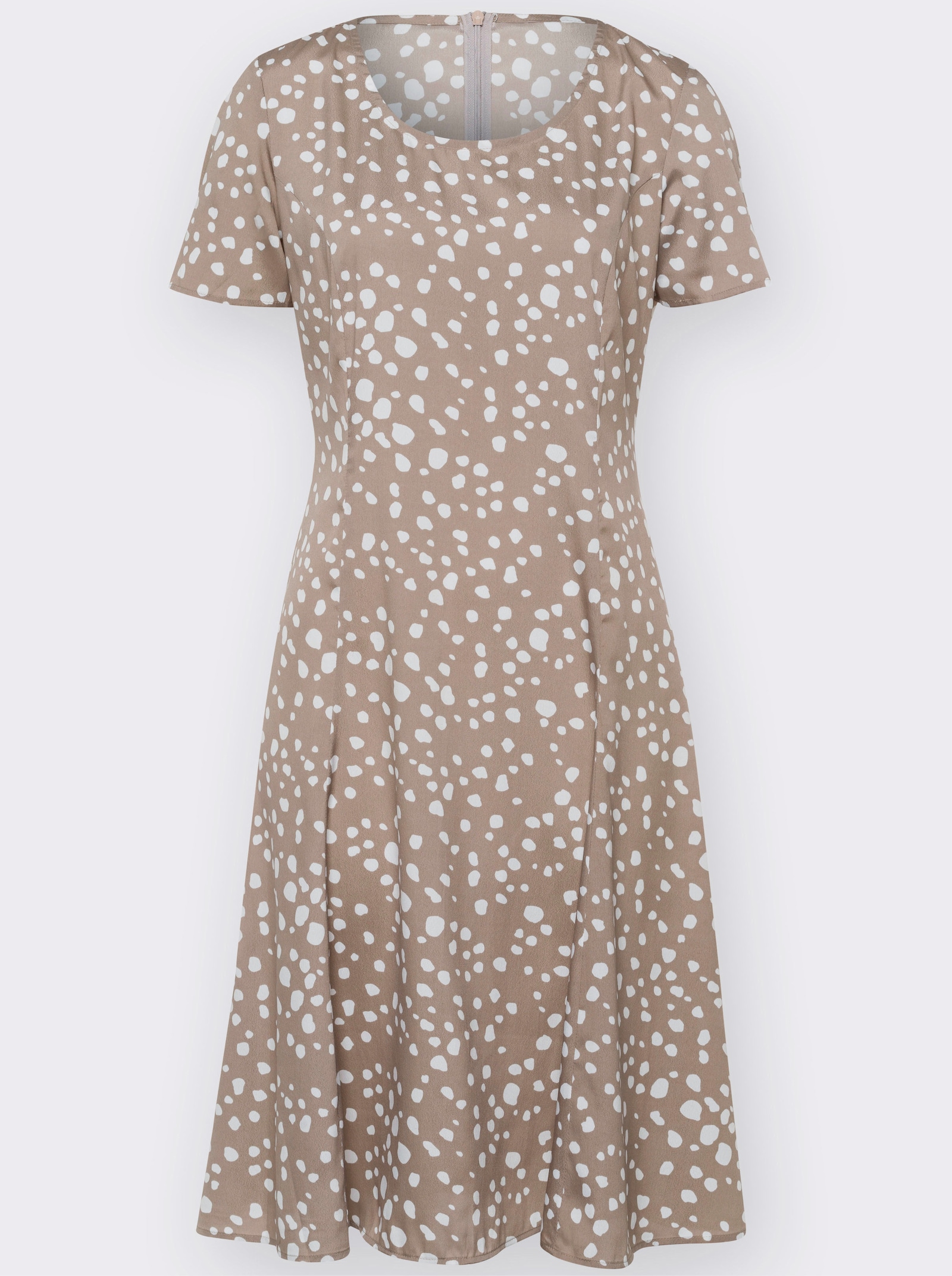 Jurk in A-lijn met ritssluiting achter - taupe gedessineerd