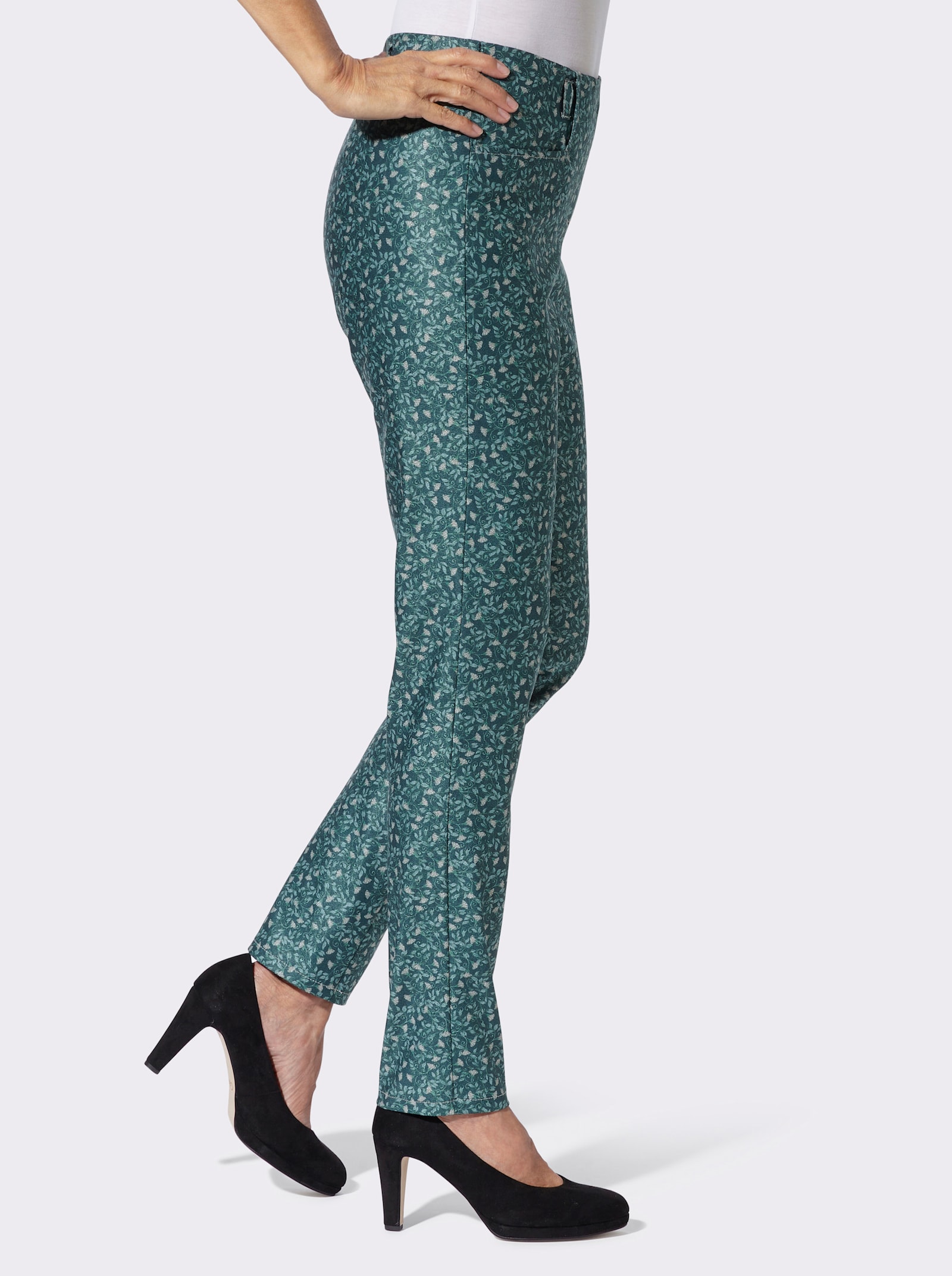 Cosma Schlupfhose mit Blüten- und Blätterdruck - petrol-bedruckt