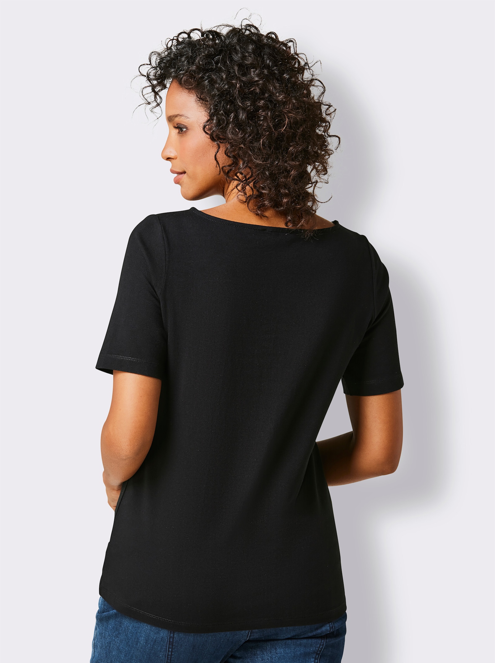 CREATION L PREMIUM Rundhalsshirt mit Glitzer-Applikation - schwarz