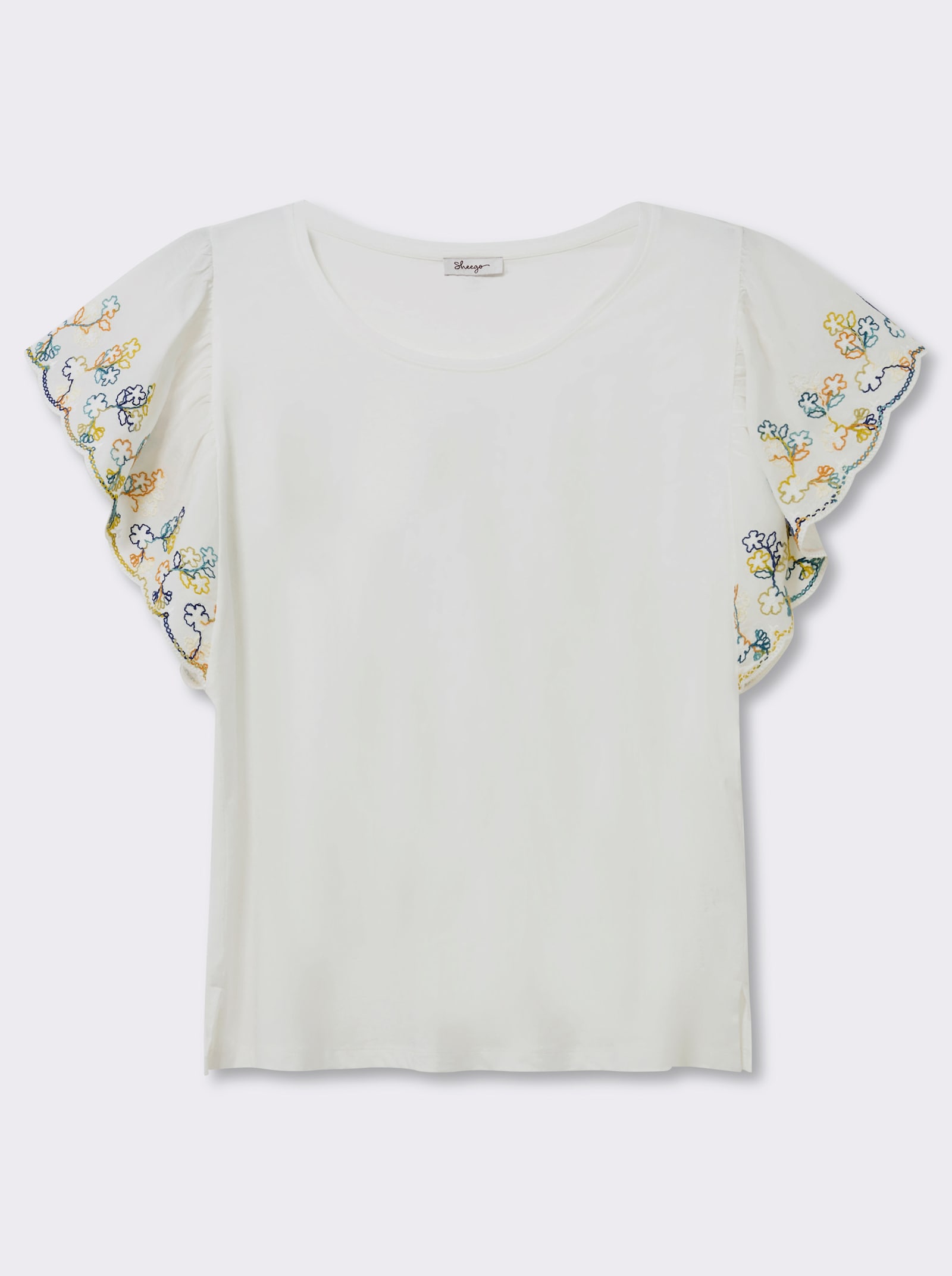 sheego Shirt met geborduurde vleermuismouwen - ecru/koningsblauw