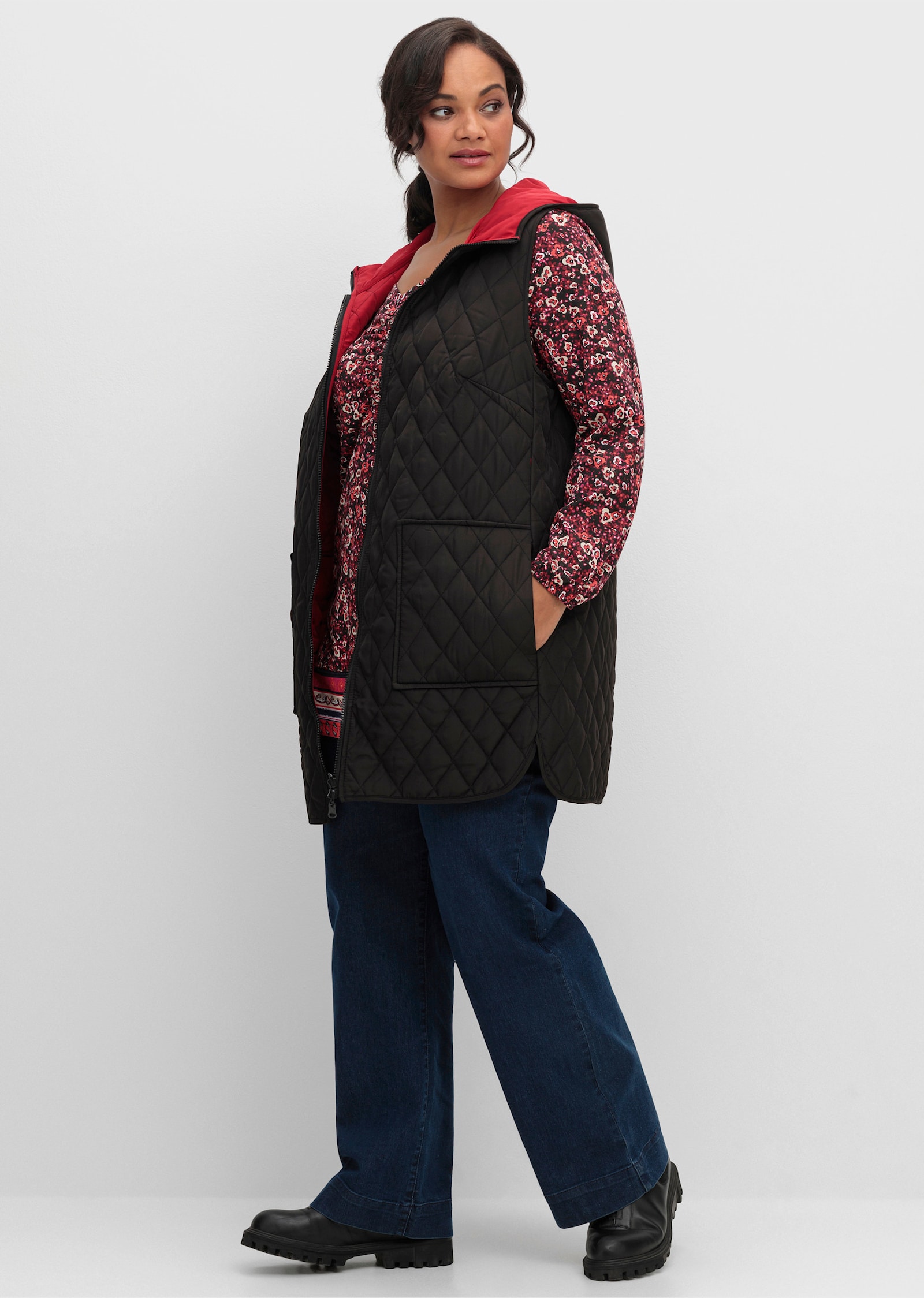 Wendeweste mit Kapuze - rot-schwarz