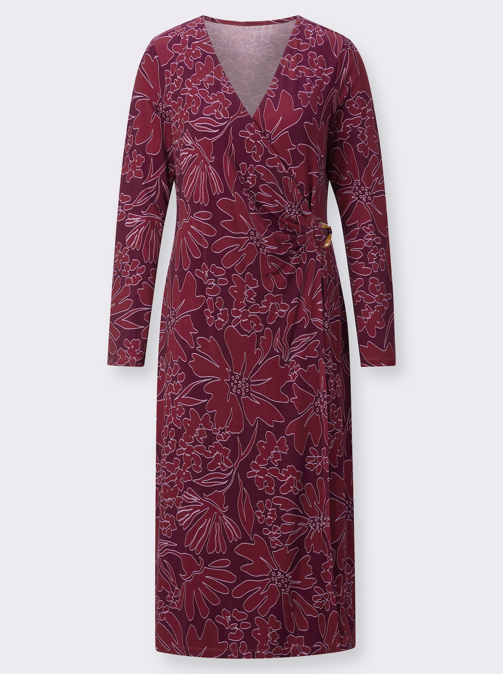 Jerseykleid in Wickeloptik - burgund-bordeaux-bedruckt
