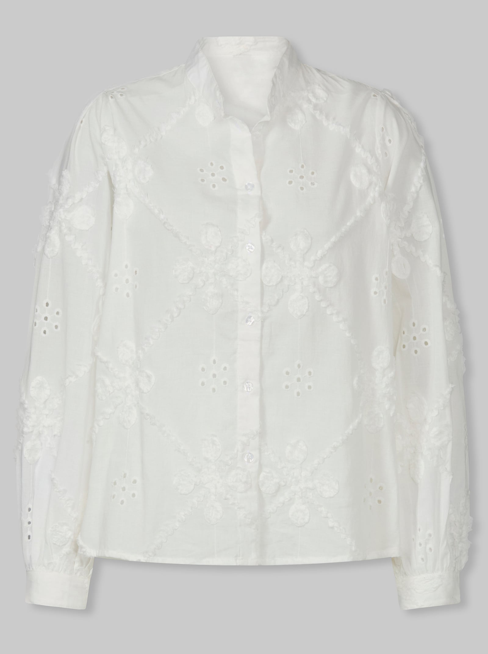 heine Baumwollbluse mit Blumen-Applikationen - ecru