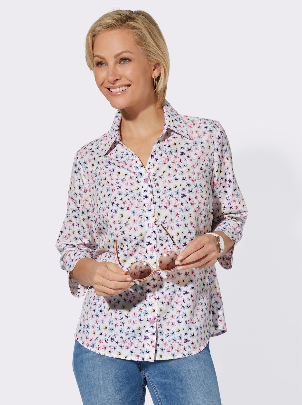 Blouse - roze/ecru bedrukt