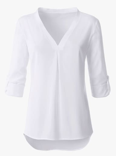 Longbluse mit verlängertem Rückenteil - weiß