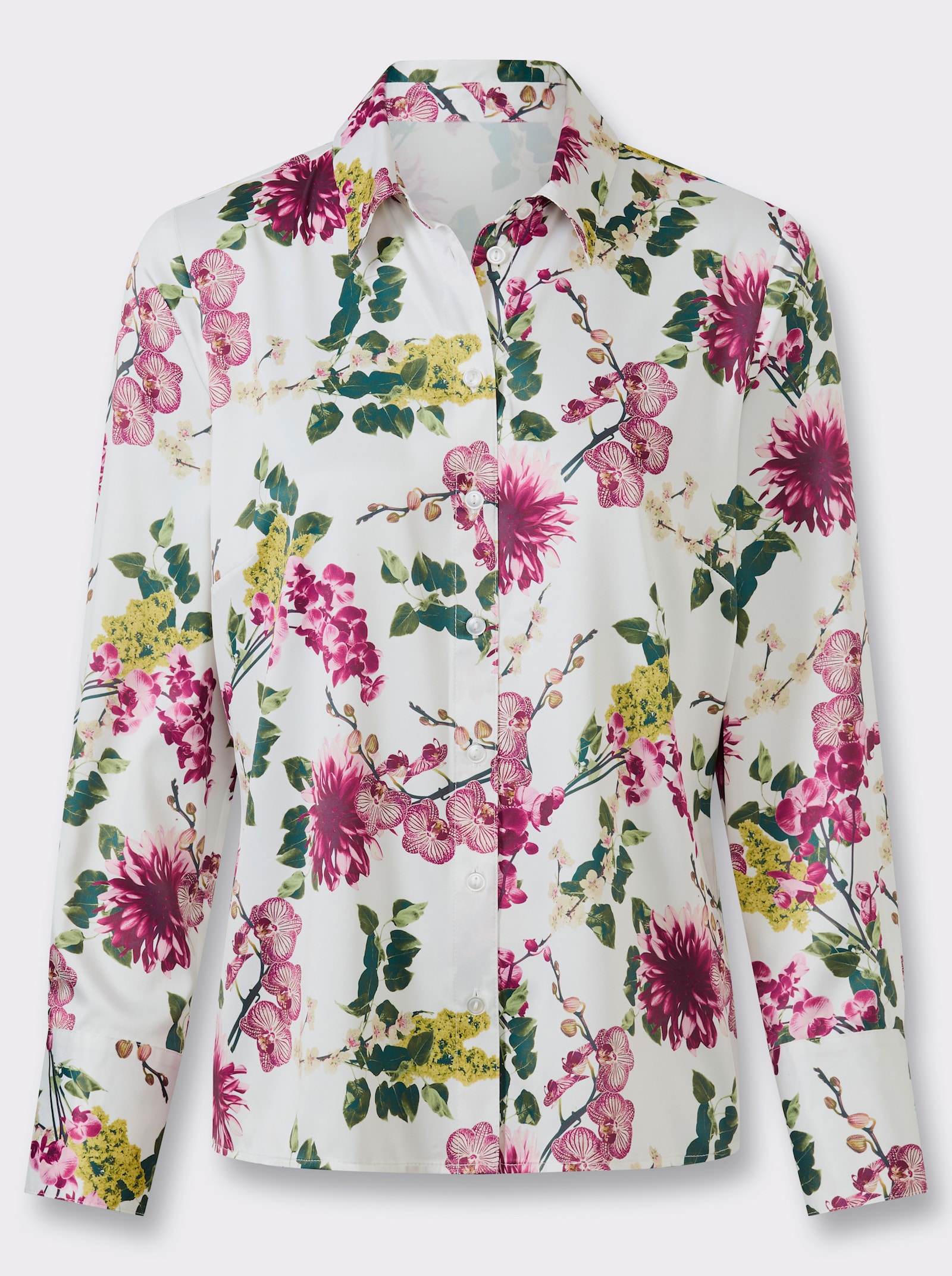 Druckbluse aus Satin-Qualität - ecru-rosé-bedruckt
