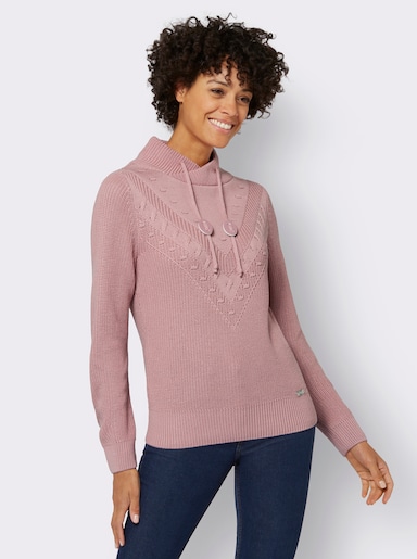 Strickpullover mit überlappendem Stehkragen - hortensie
