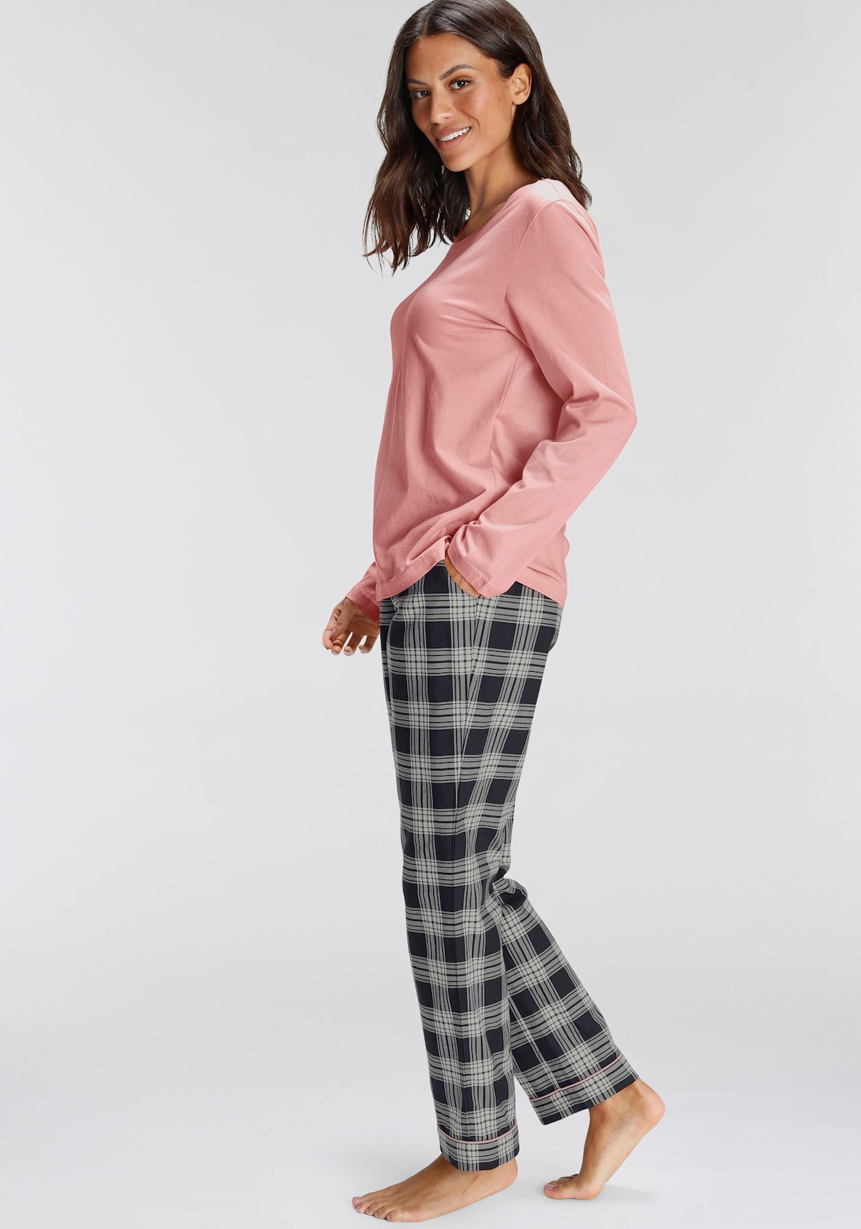 H.I.S Pyjama - dunkelrosa/schwarz-grau-kariert