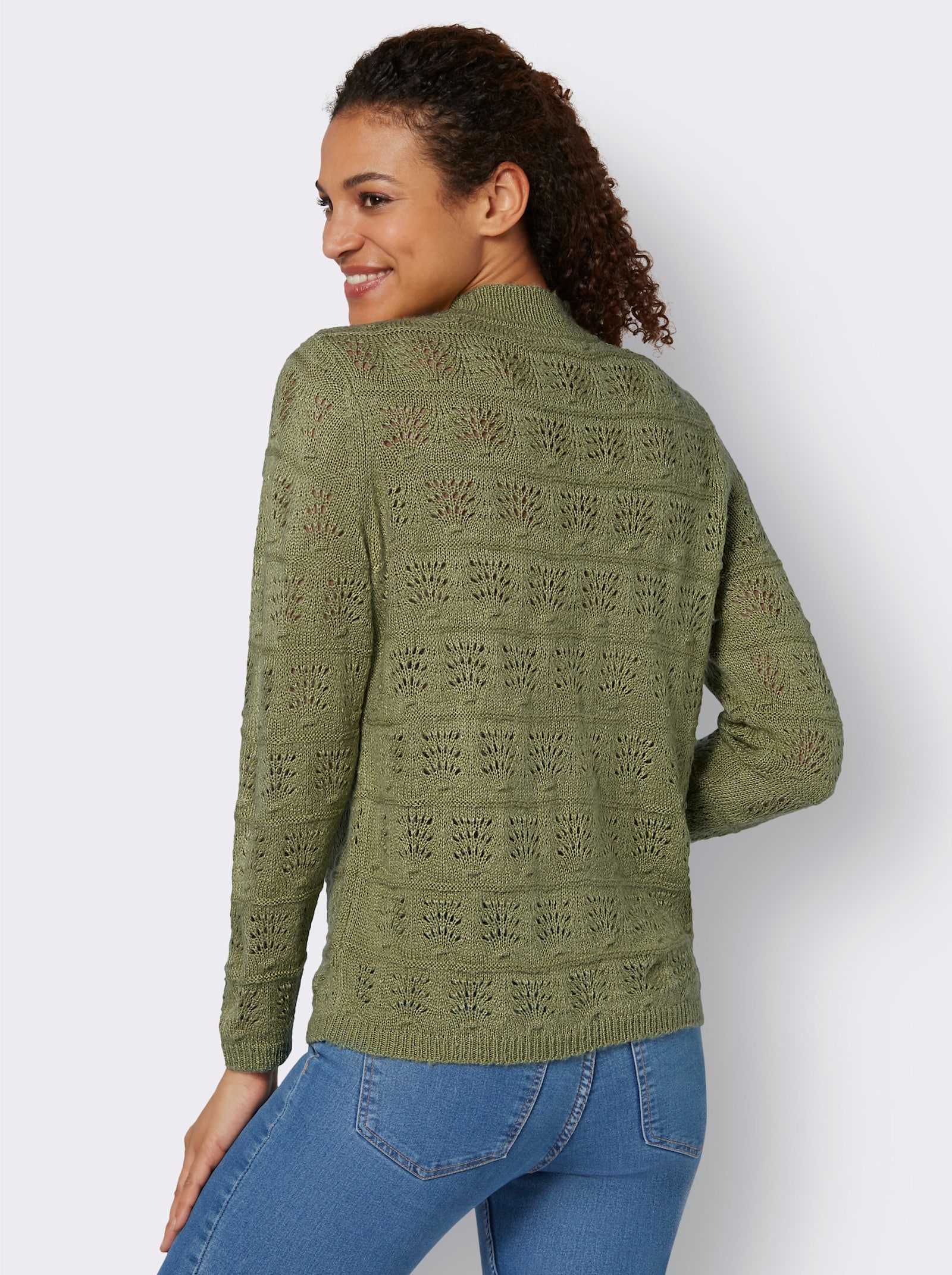 Stehkragenpullover mit gerippten Abschlüssen - schilf-meliert