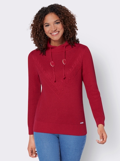 Strickpullover mit überlappendem Stehkragen - rot