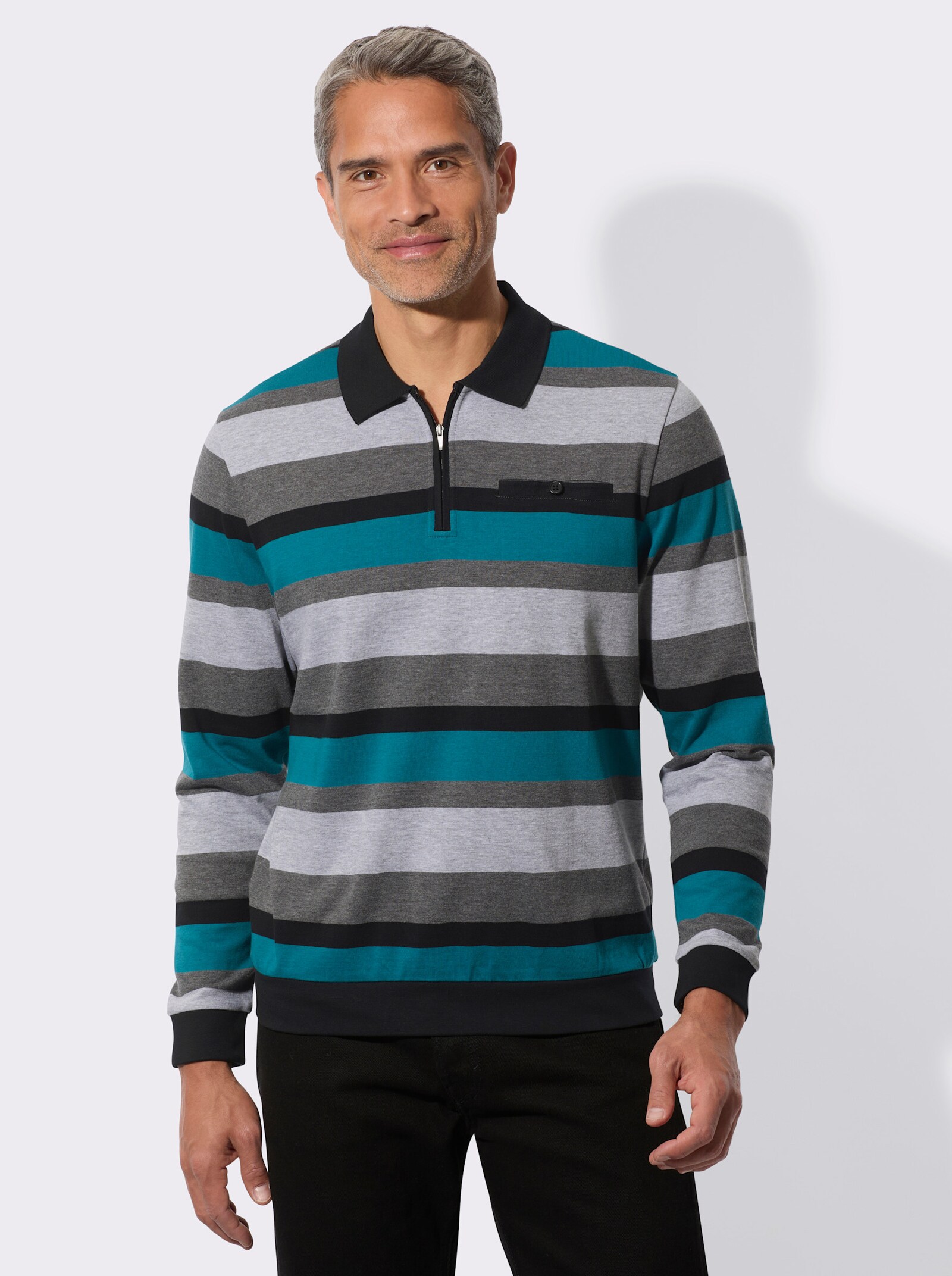 Sweatshirt in streepjesdessin - zwart/aquapetrol gestreept