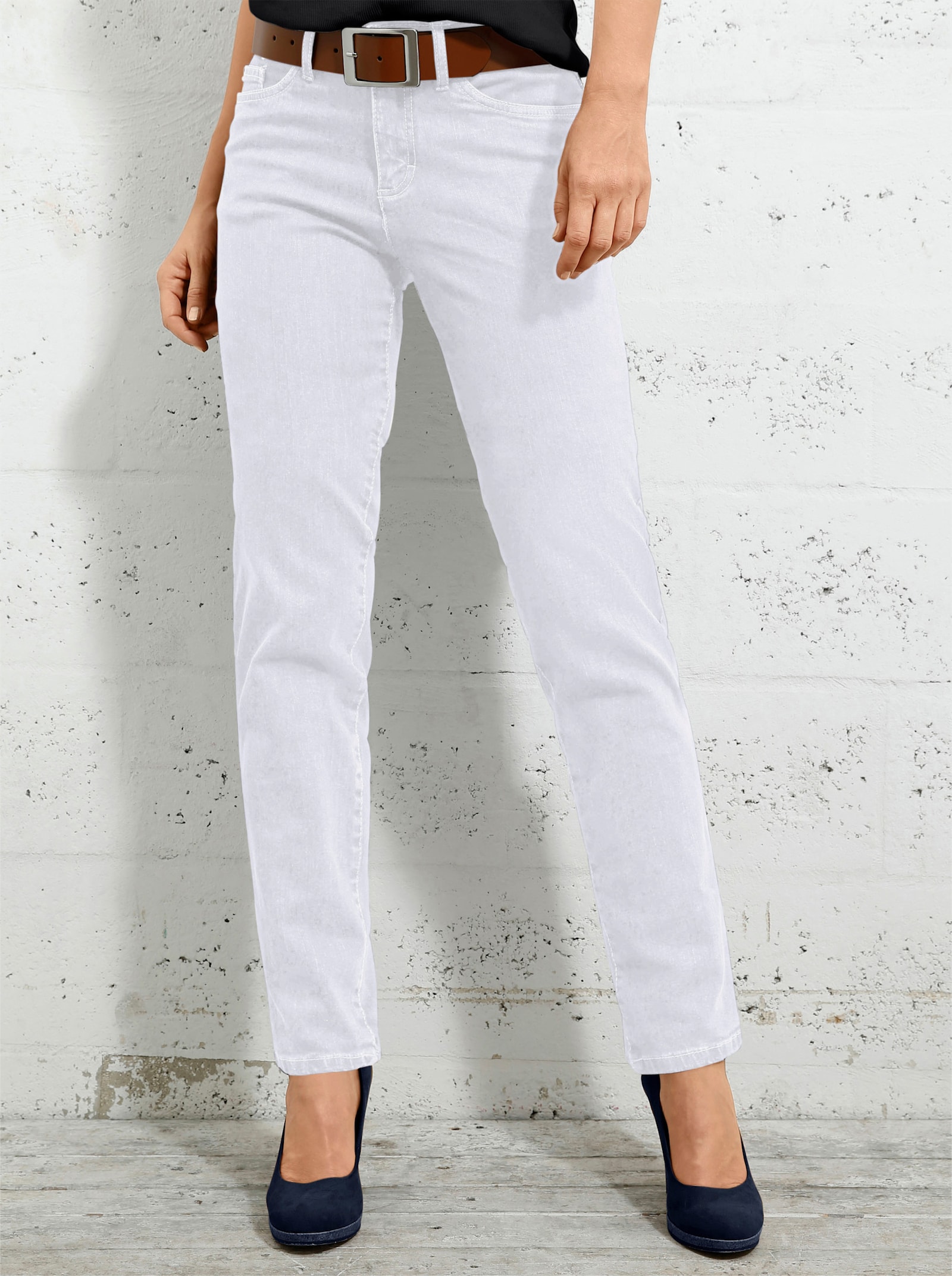 5-Pocket-Jeans mit bestickten Gesäßtaschen - weiß