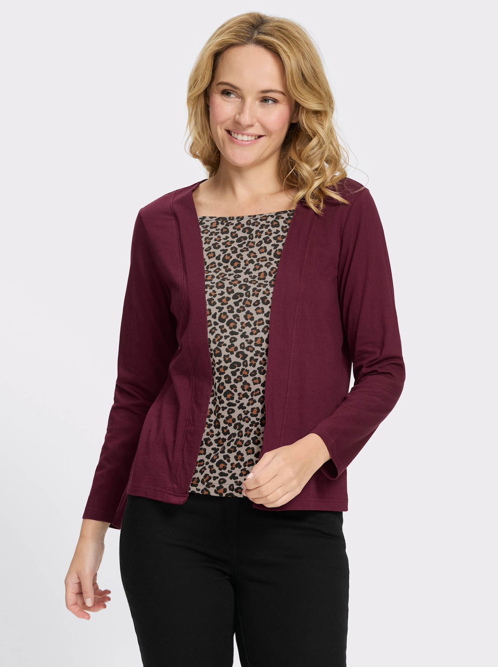 2-in-1-Shirt mit Animal-Print - bordeaux