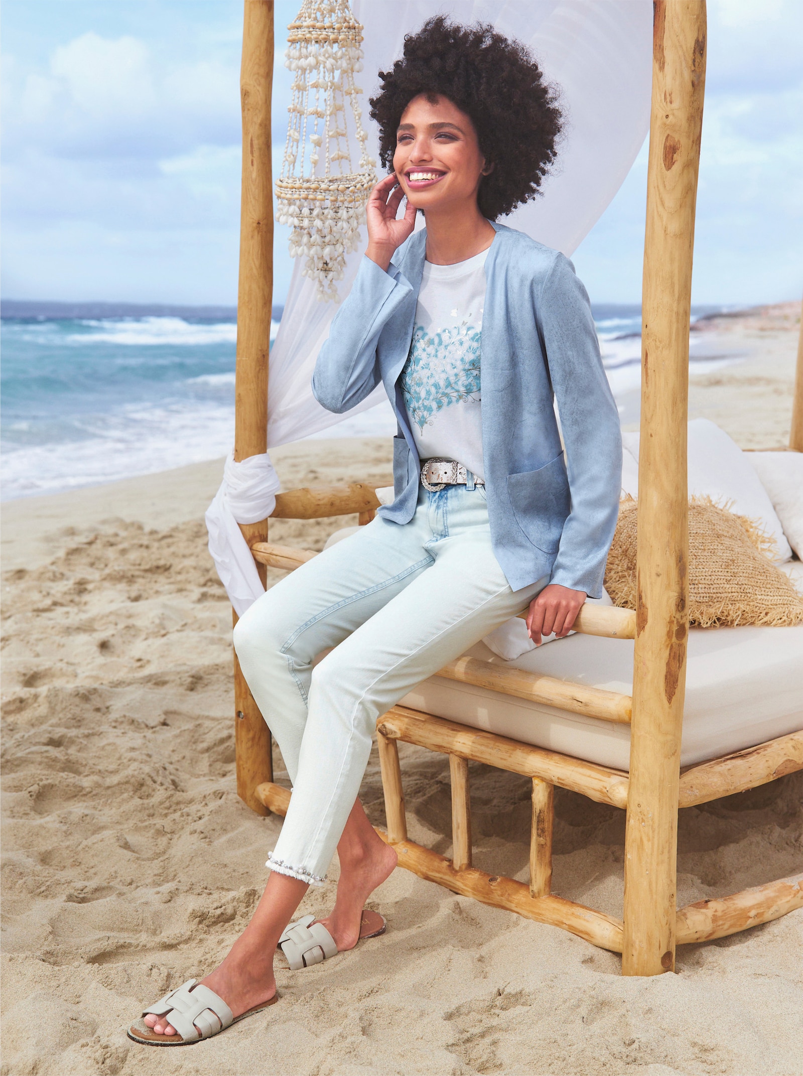 heine Lederimitat-Blazer mit Farbeffekt - bleu