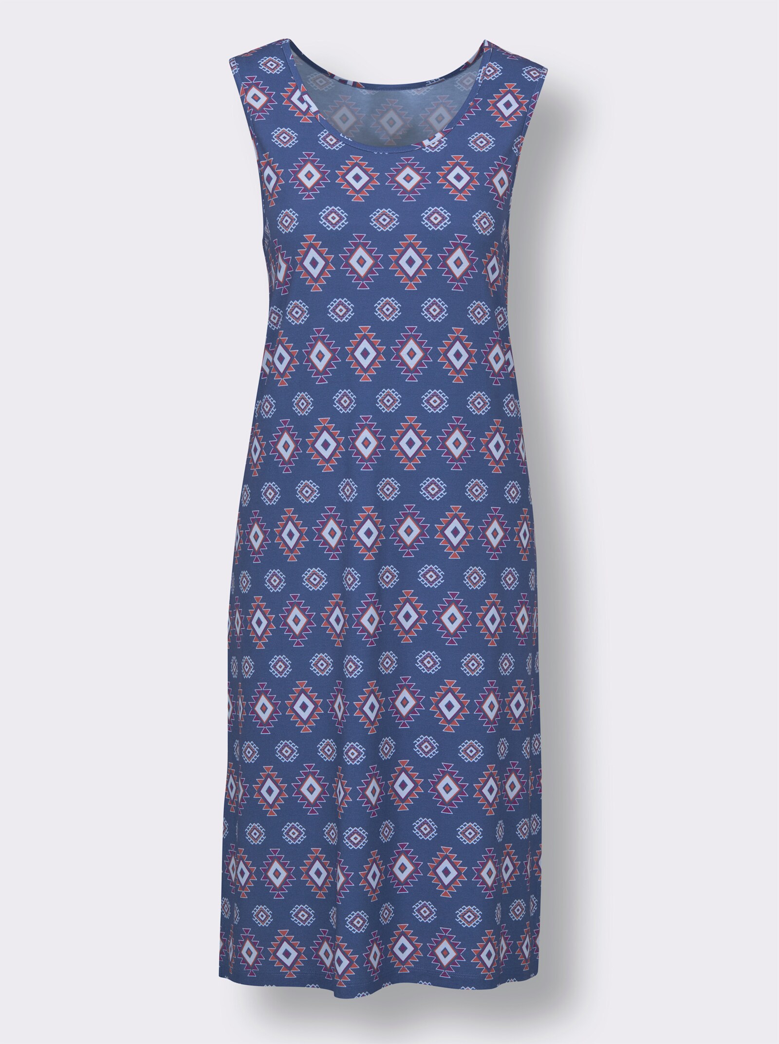 feel good Sommerkleid - jeansblau-orange-bedruckt