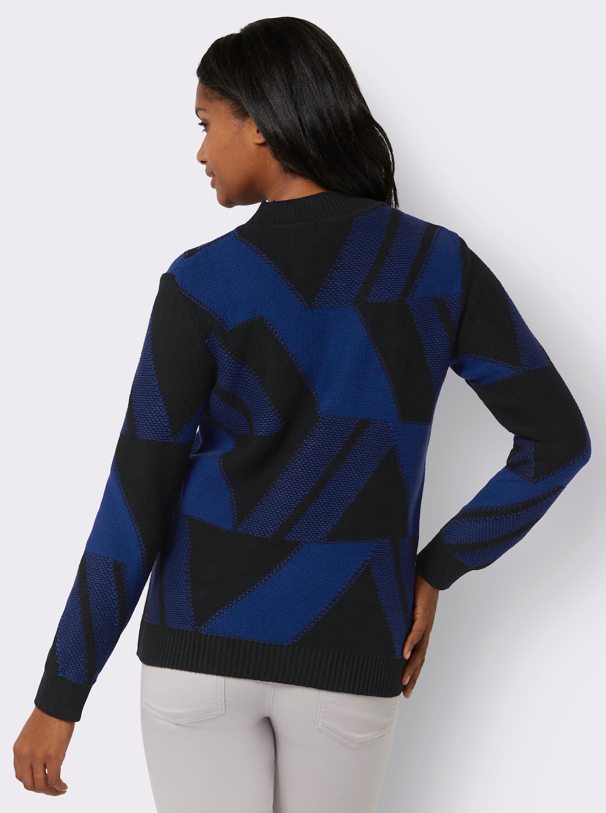 Pullover - royalblau-schwarz-gemustert