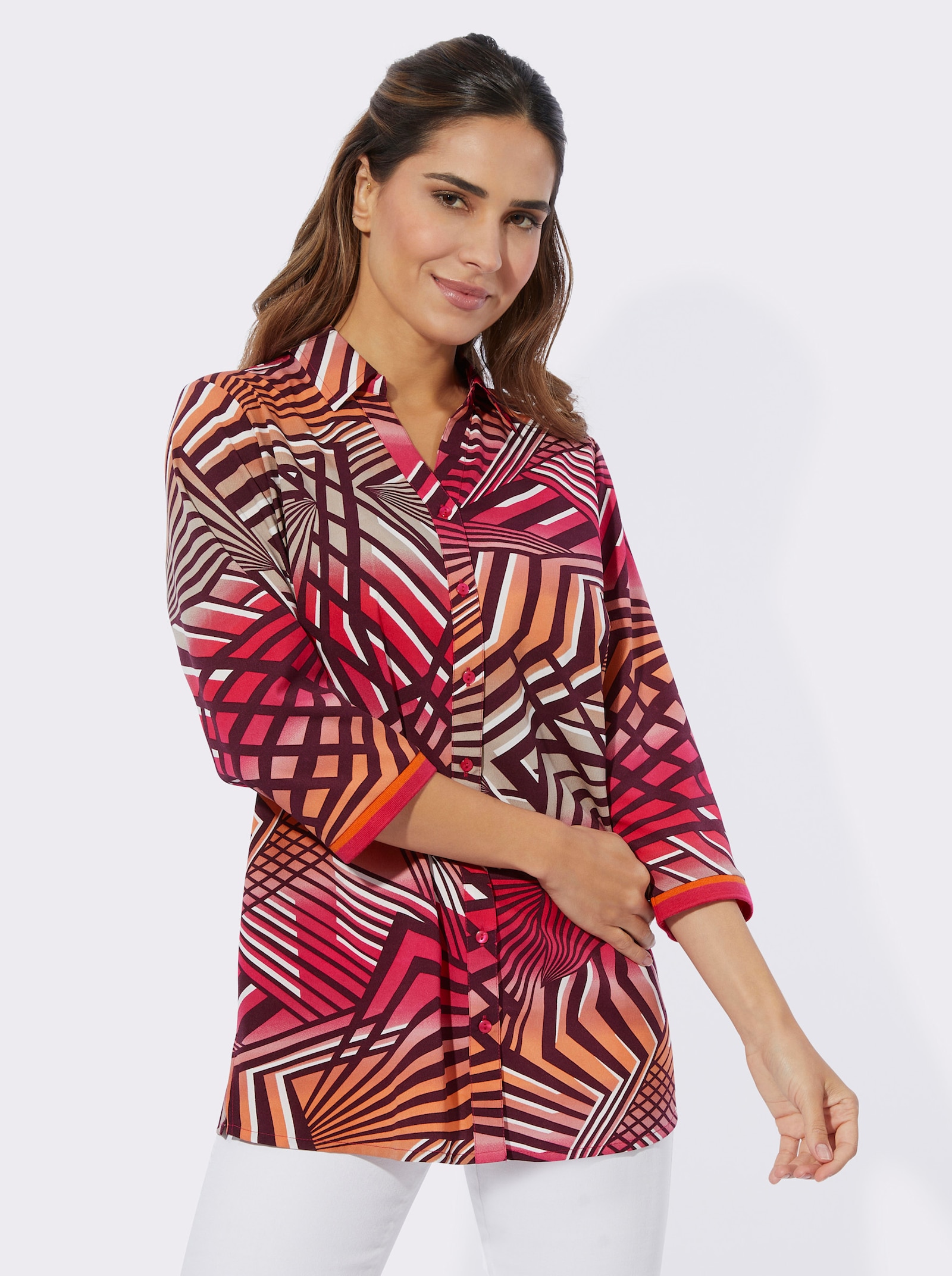 Longbluse mit Grafikmuster - pink-papaya-bedruckt