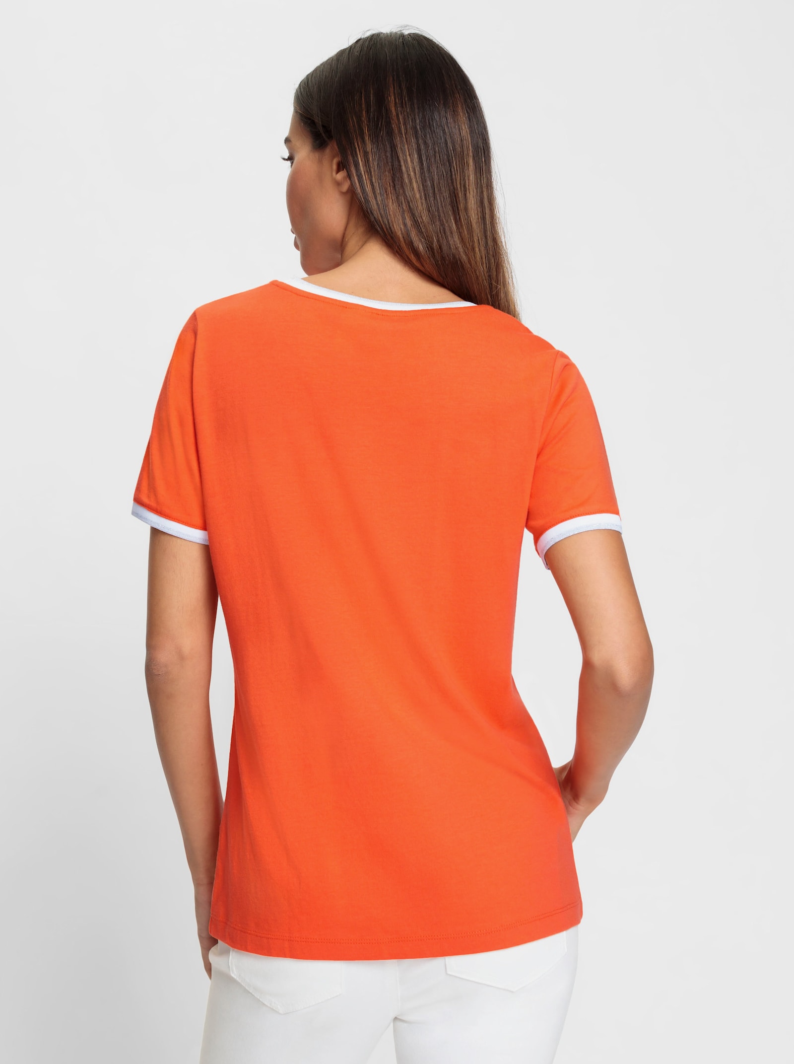 heine Kurzarmshirt mit Glitzer-Effekten - orange-weiß