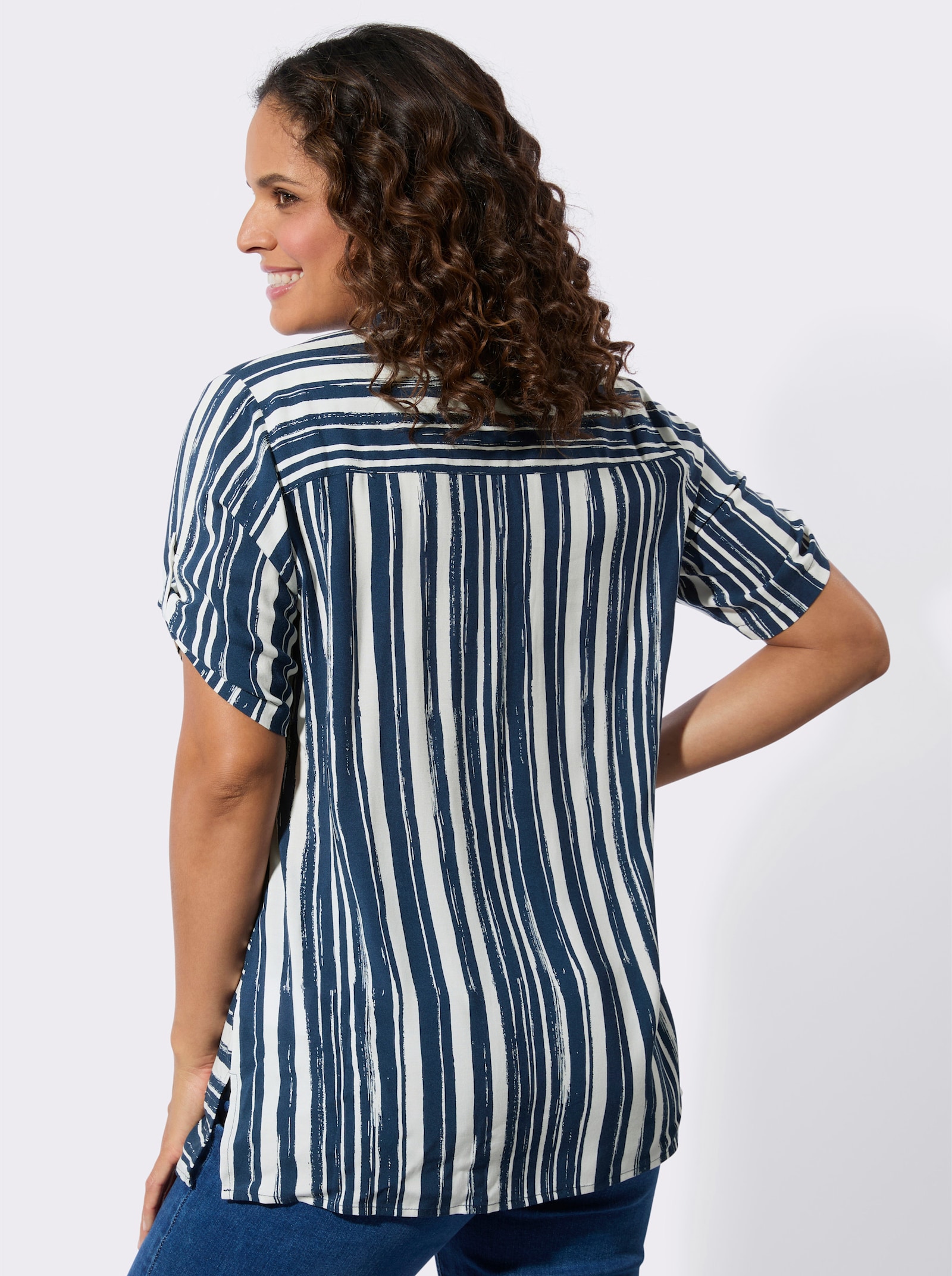 Longbluse aus reiner Viskose - marine-ecru-bedruckt