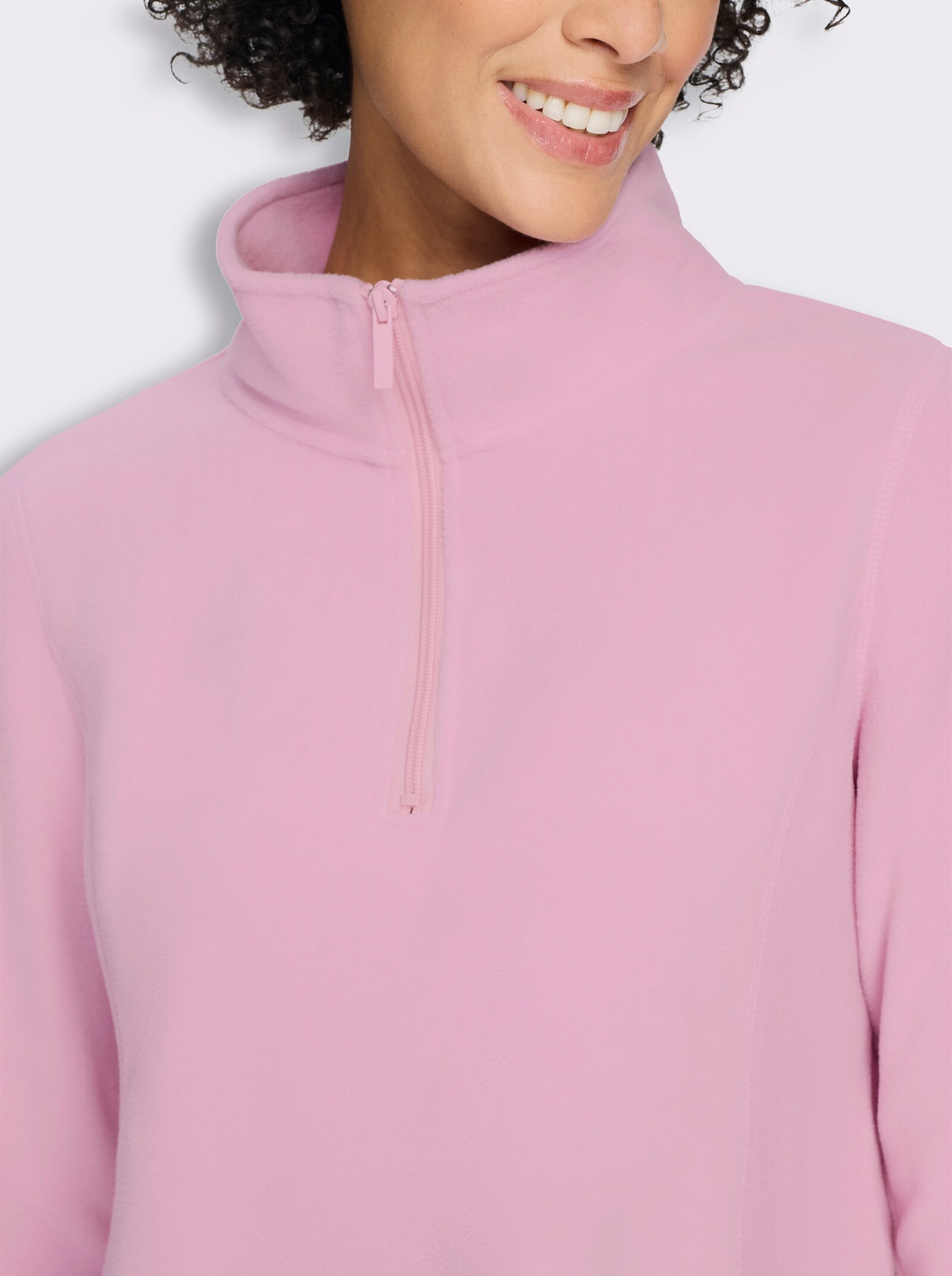Fleeceshirt mit Stehkragen - rosé