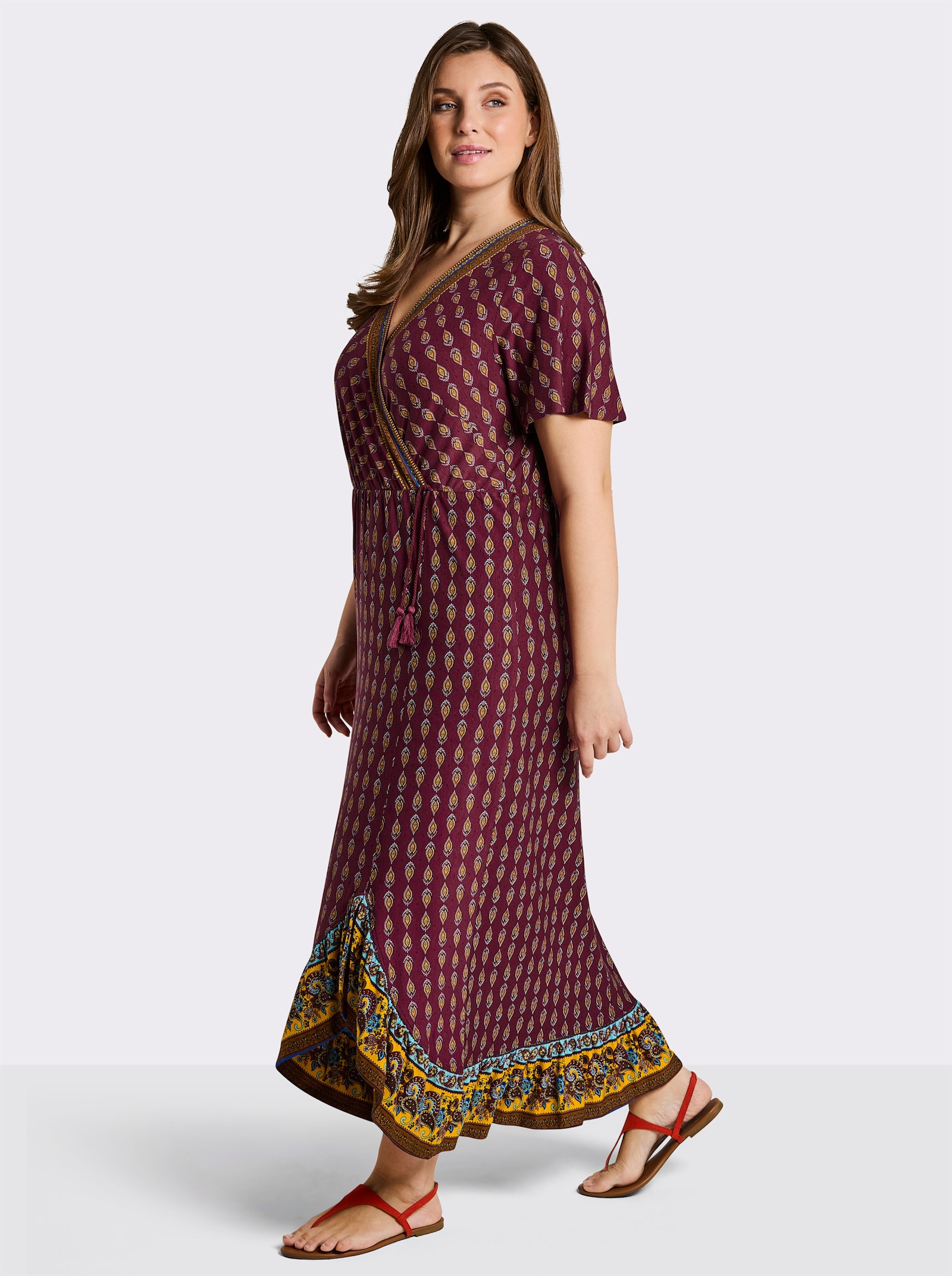 sheego Druckkleid in Wickeloptik - bordeaux-burgund-bedruckt