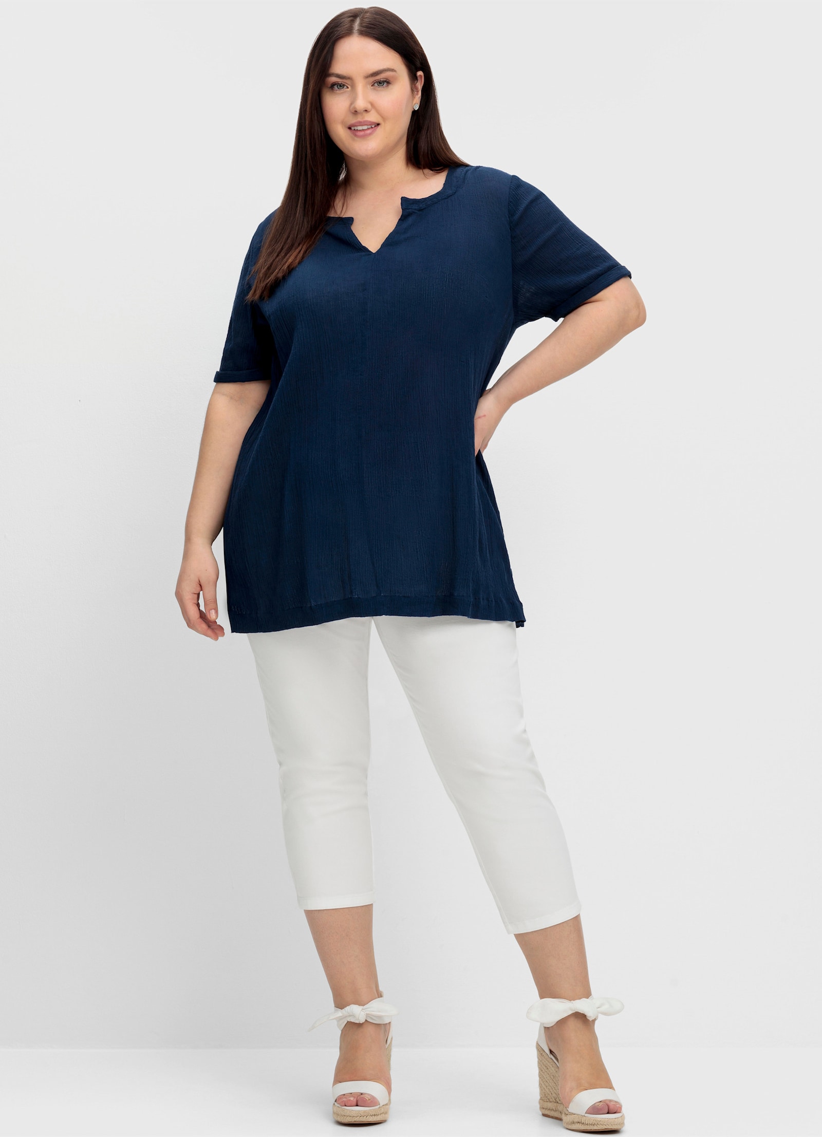 sheego 7/8-Hose in schmaler Form, aus Twill - weiß