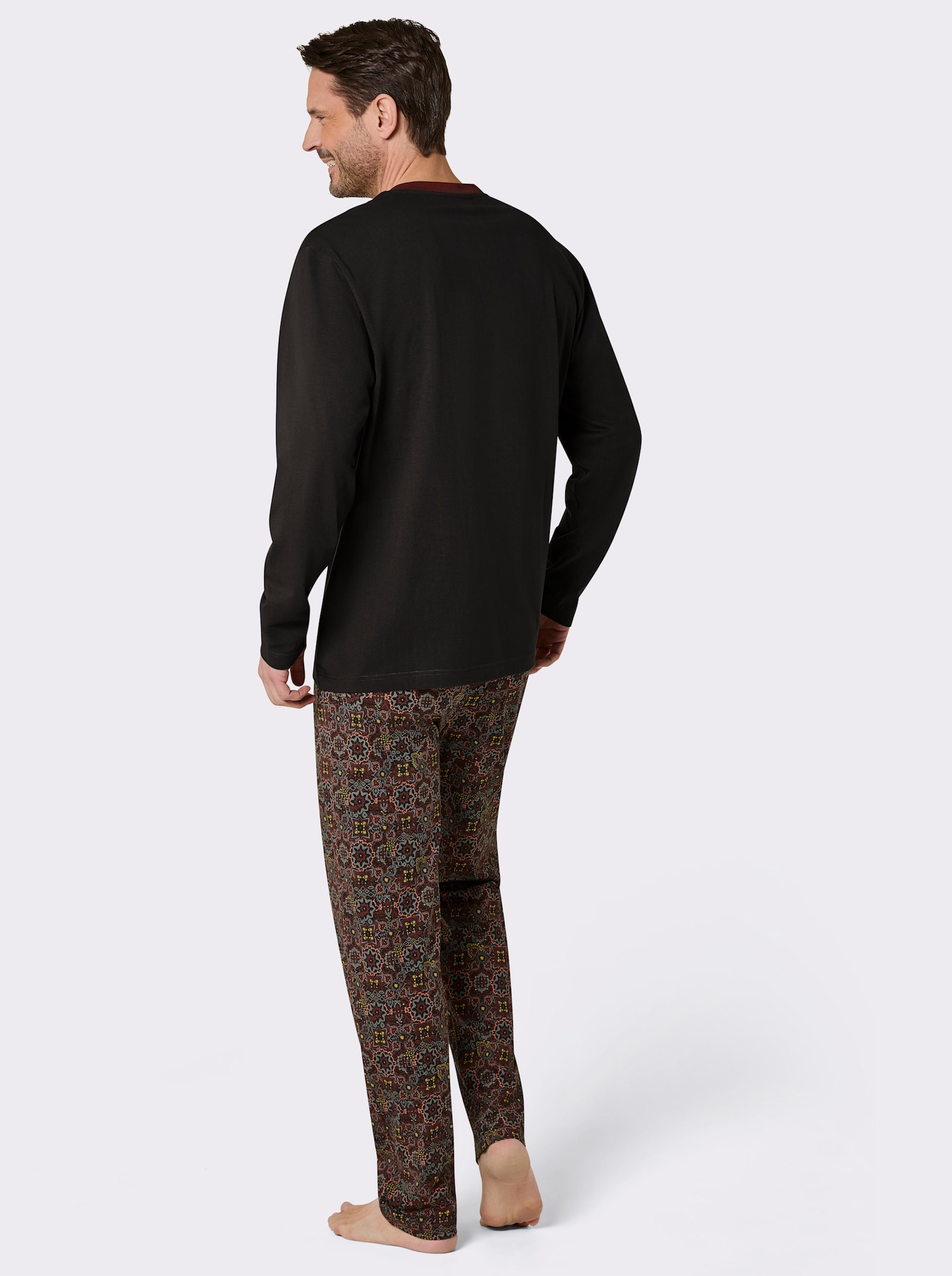 wäschepur men Schlafanzug aus Bio-Baumwolle - graphit-rotbraun-bedruckt