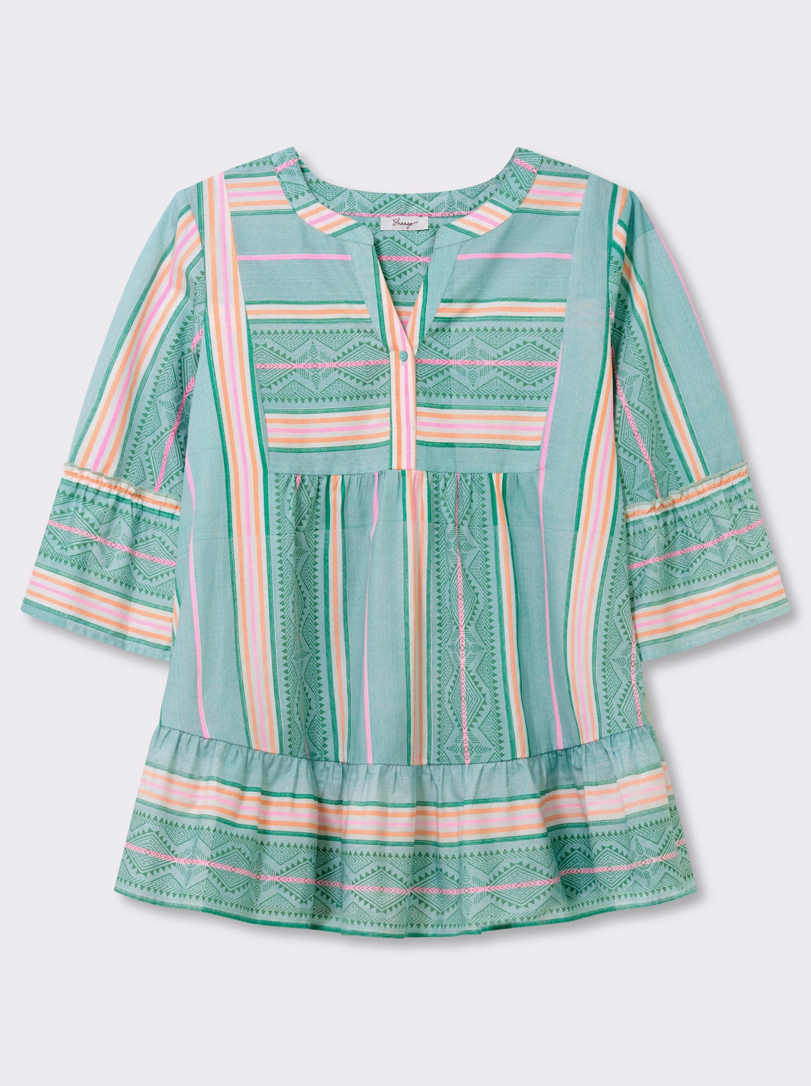 sheego by Joe Browns Tunika im Streifen-Mix, mit Volants - kalkmint-hummer-gemustert