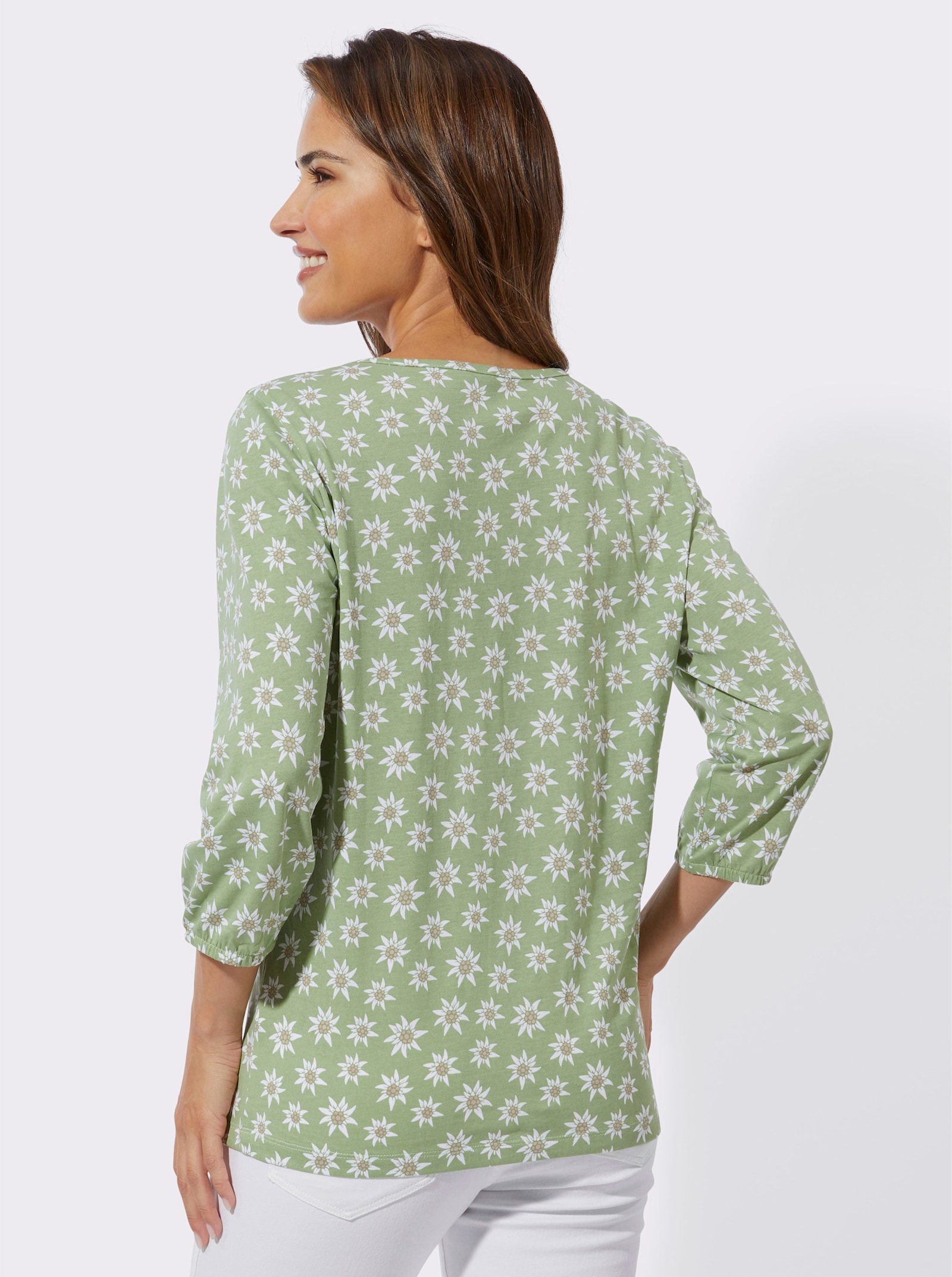 3/4-Arm-Shirt mit floralem Muster - eucalyptus-weiß-bedruckt