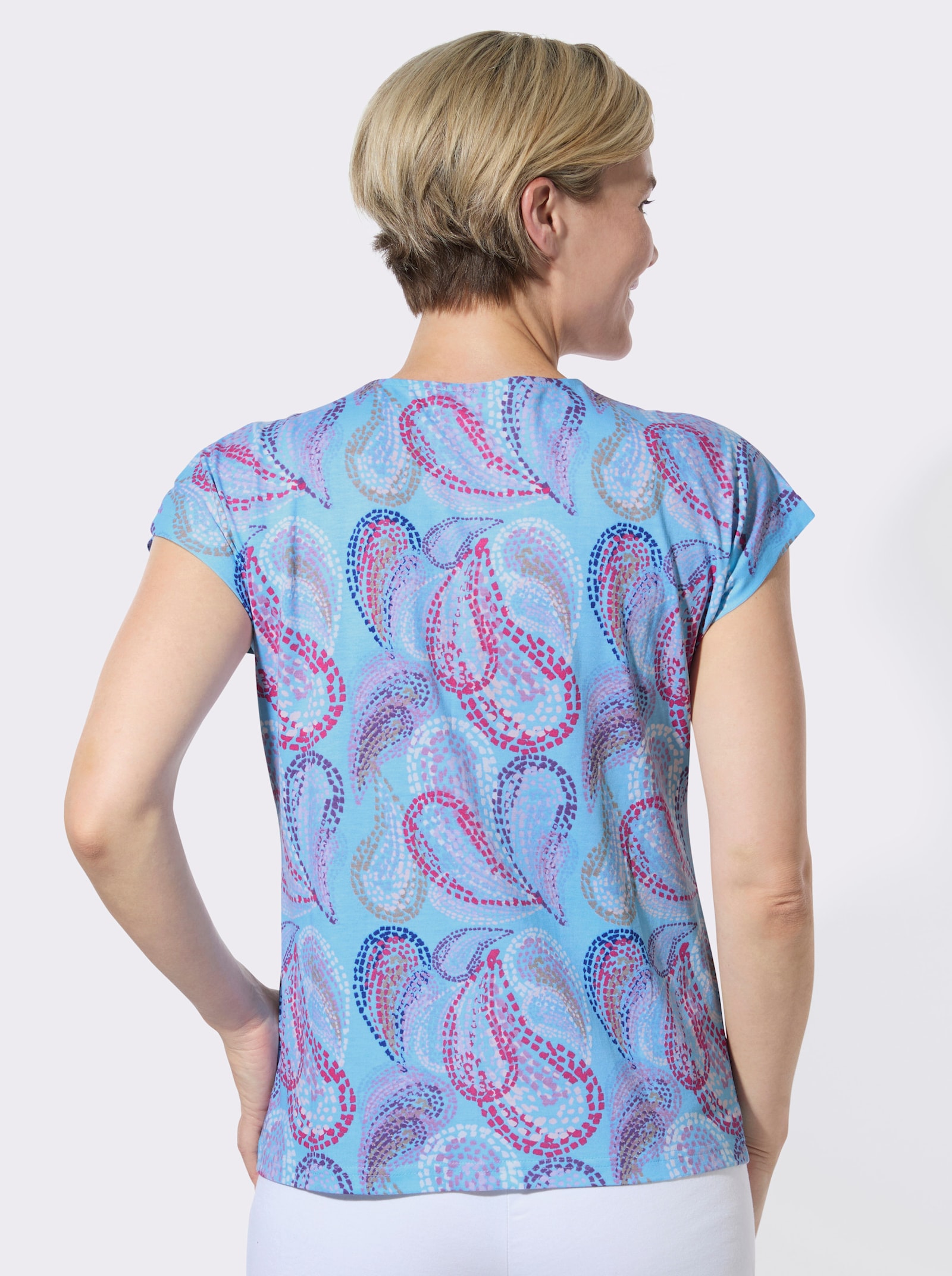 Rundhalsshirt mit Muster - aqua-fuchsia-bedruckt