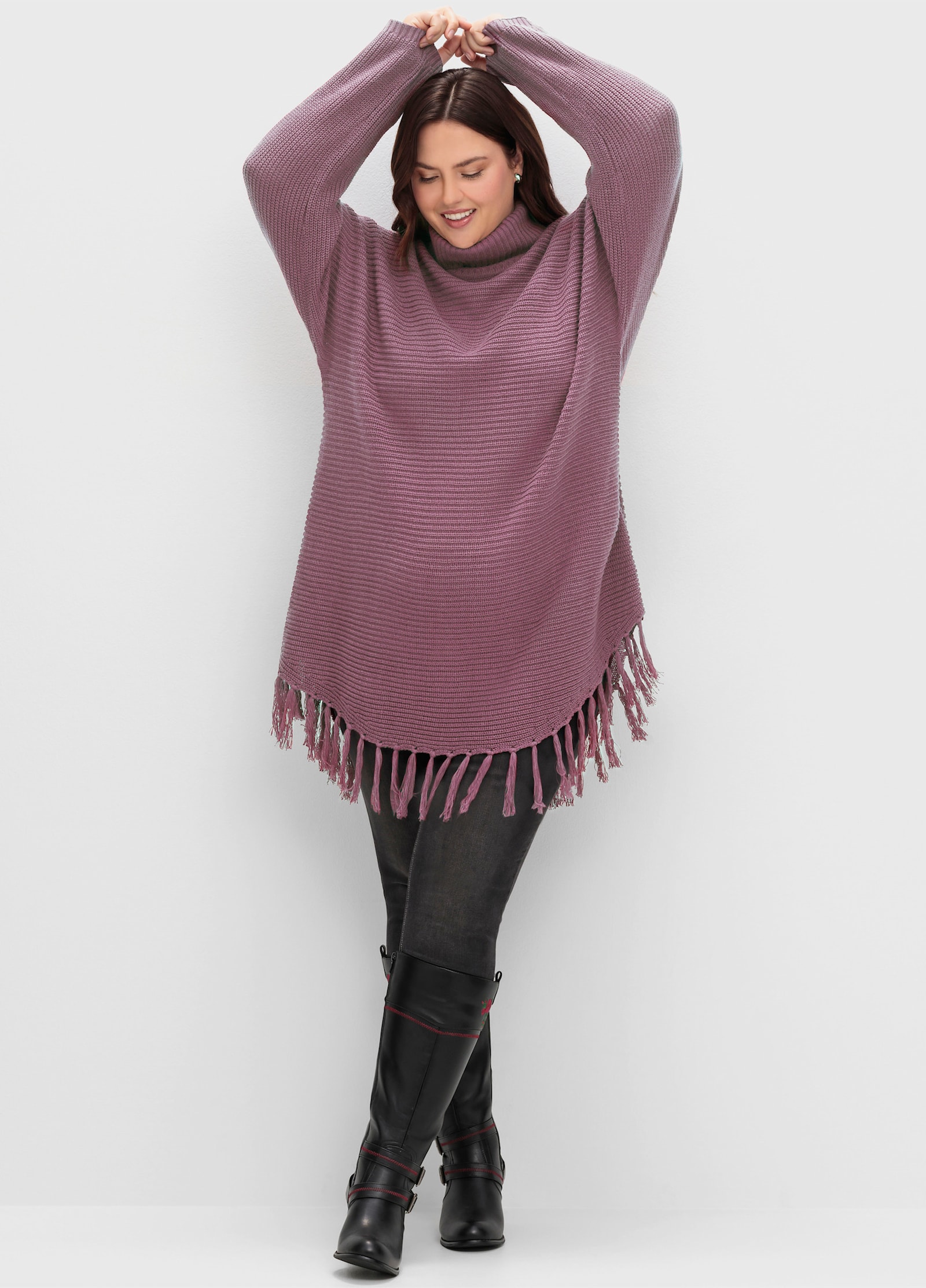 sheego Strickpullover in Ponchoform - mauve