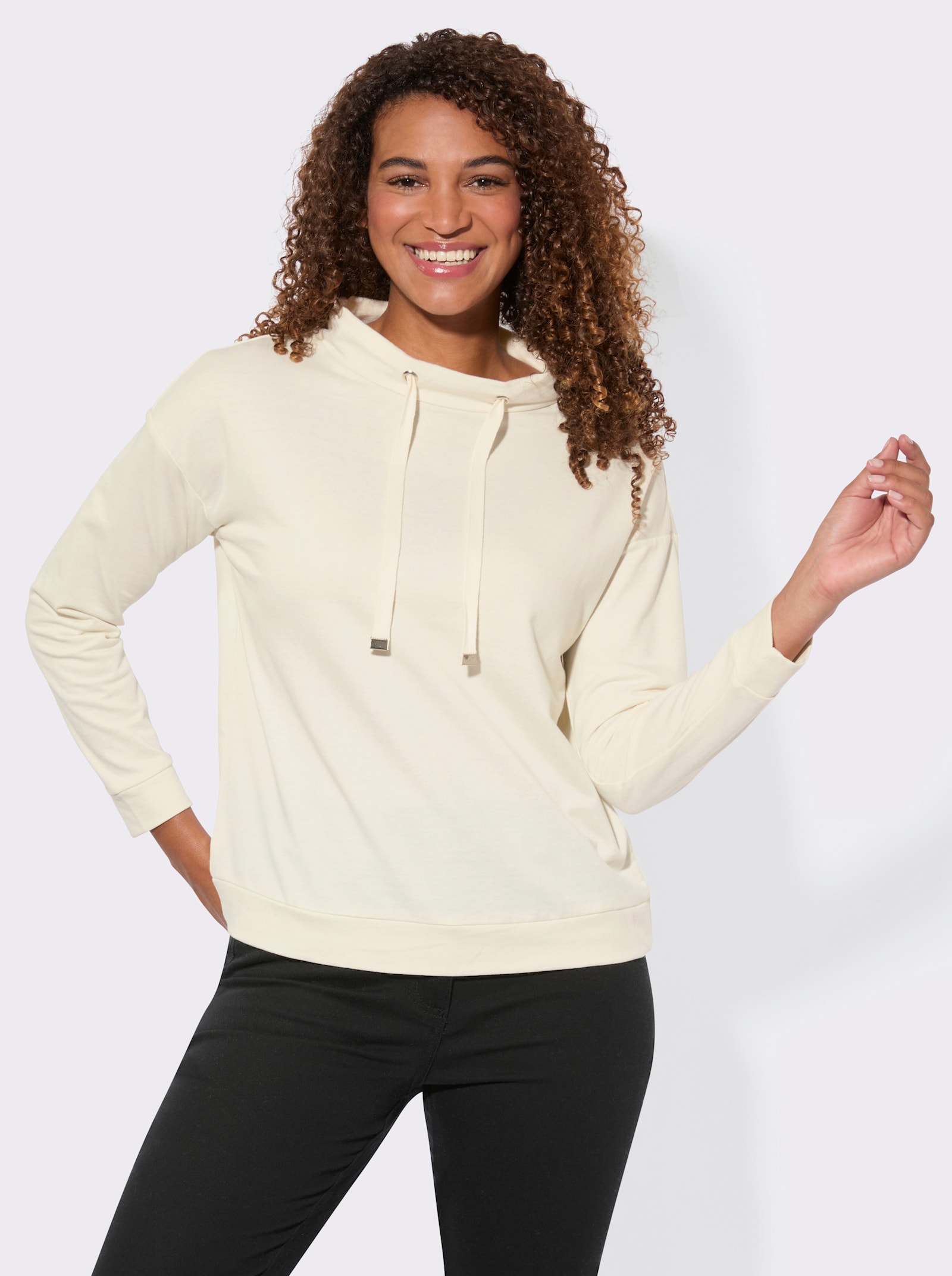Sweatshirt mit Kordelzug - champagner