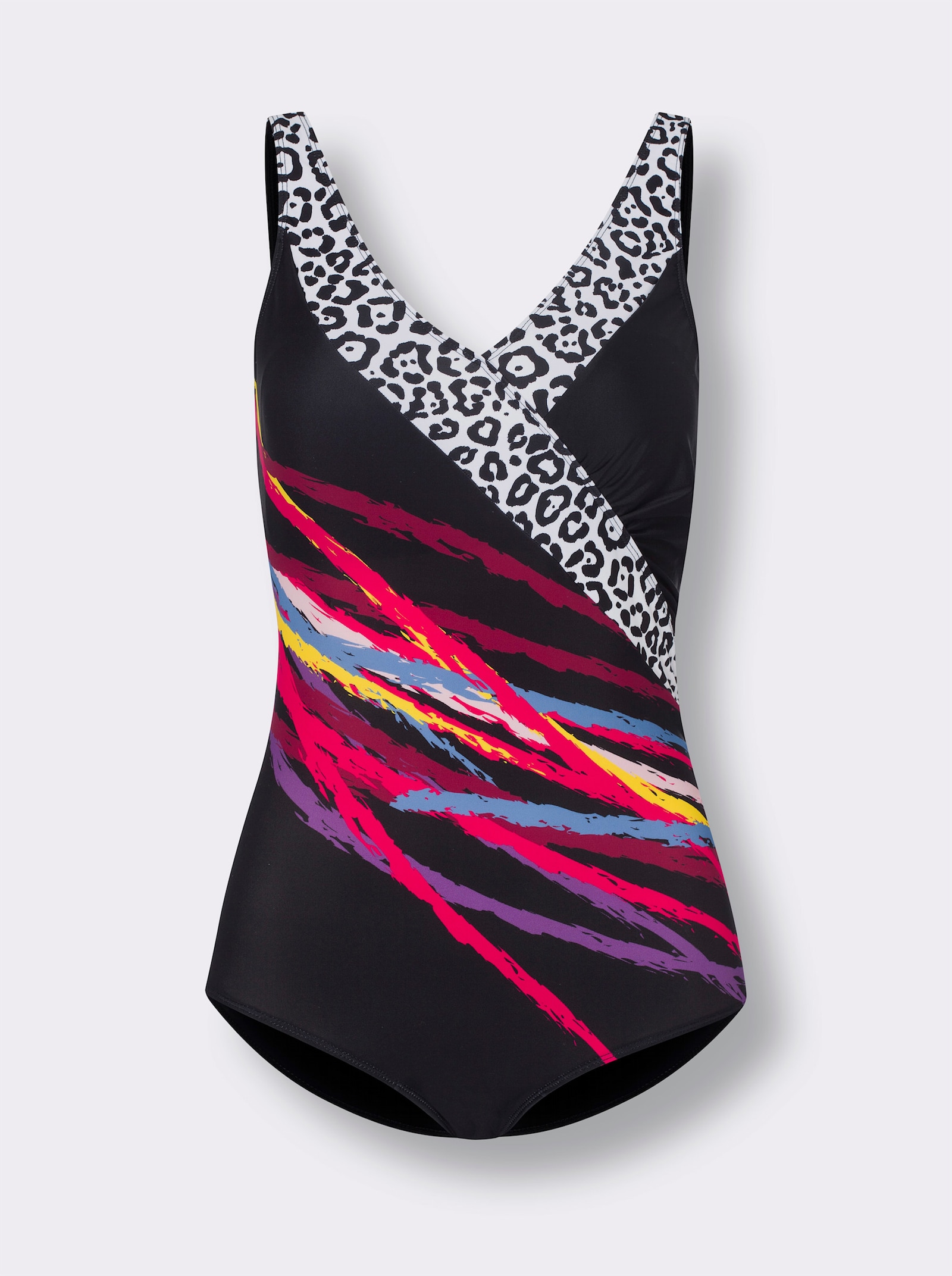 Badeanzug mit Unterbrustband, bedruckt - schwarz-weiß-bedruckt