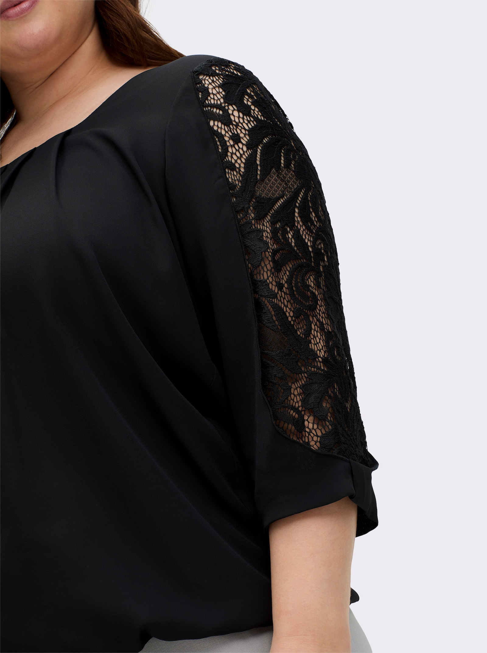 sheego by Joe Browns Tuniek met transparante kantinzet - zwart