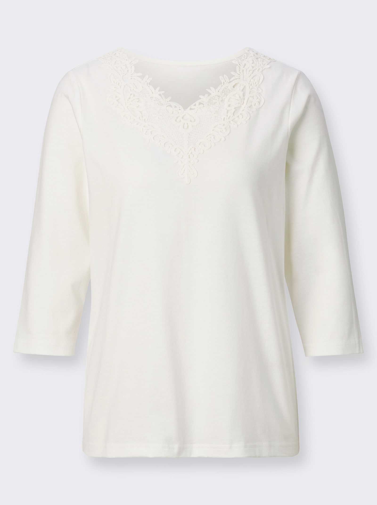 3/4-Arm-Shirt mit Spitze am Ausschnitt - ecru