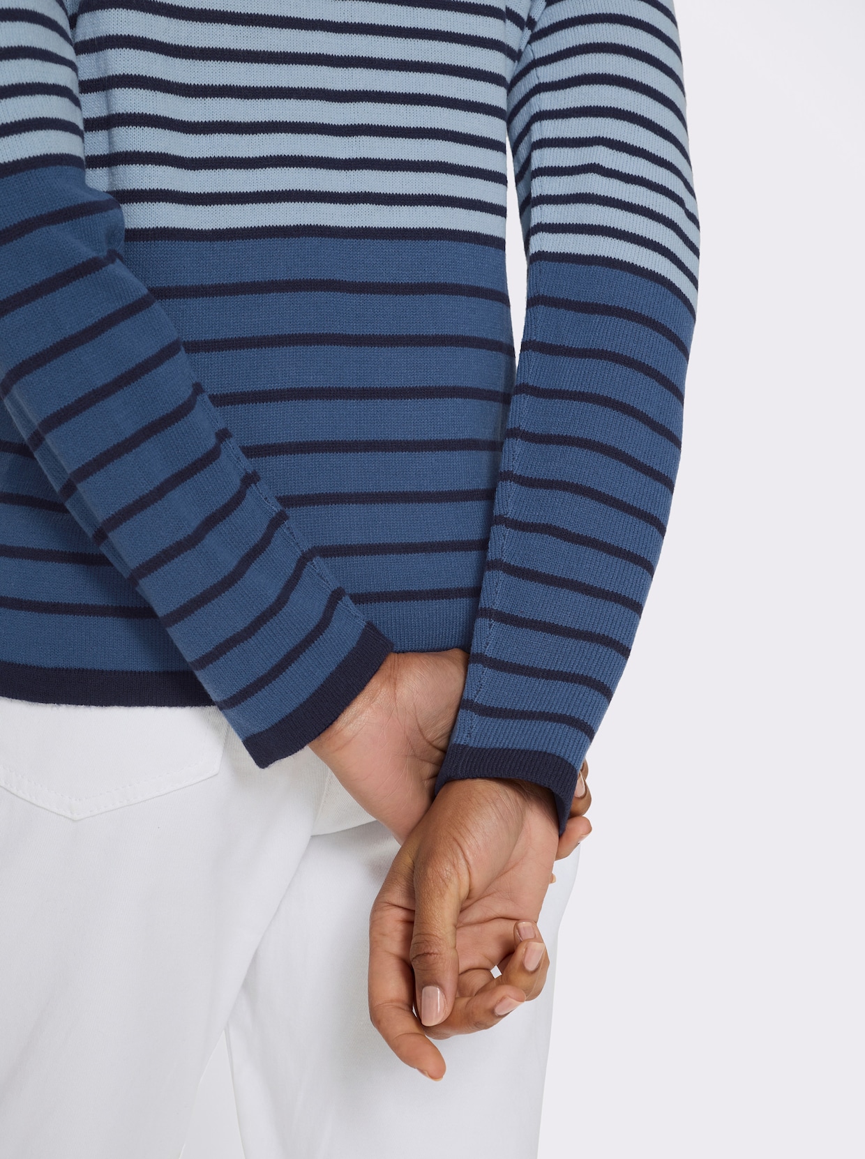 Langarm-Pullover mit Ringel-Muster, Jacquard - jeansblau-marine-geringelt