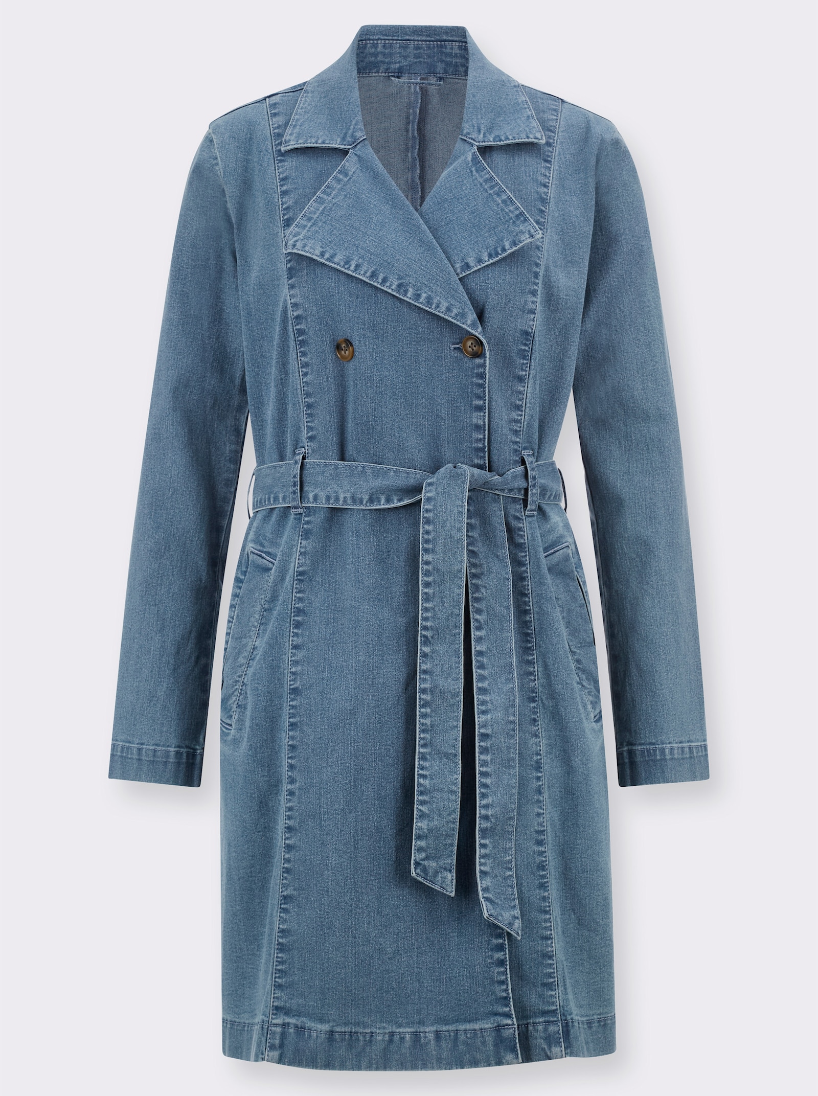 Trenchcoat mit Bindegürtel - blue-bleached