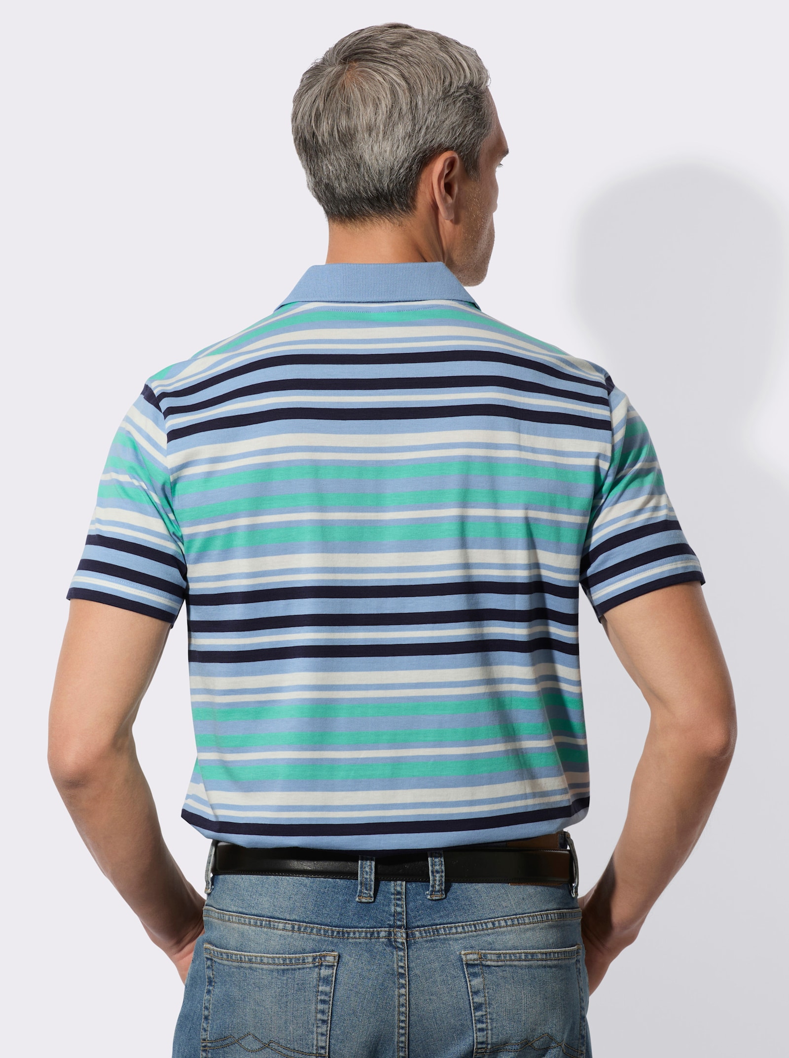 Poloshirt in streepjesdessin - marine/blauwgroen gestreept