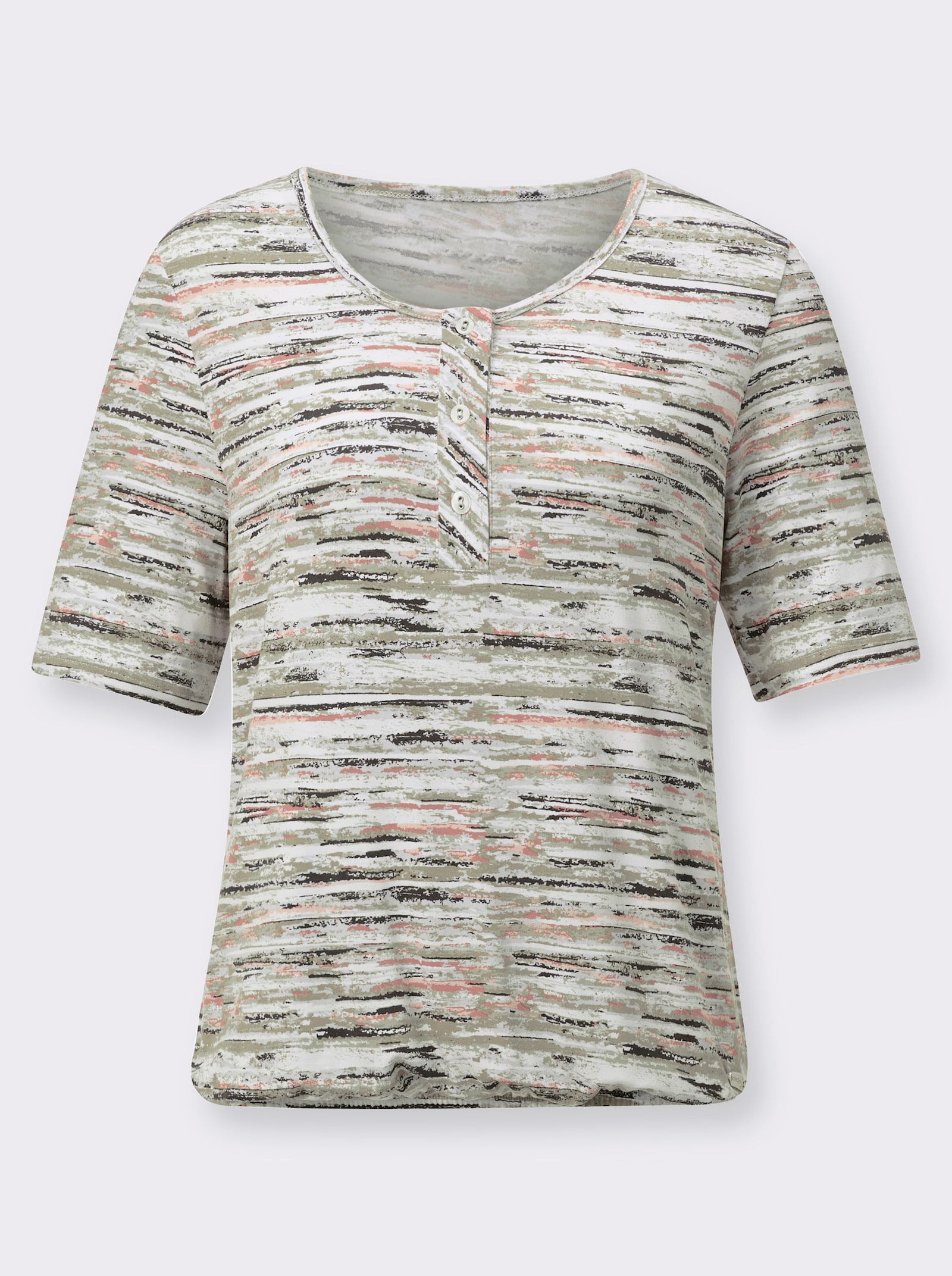 Shirt met korte mouwen in viscosemix - leem/poudre bedrukt