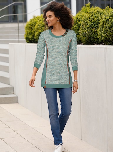 Sweatshirt - jade-weiß-meliert