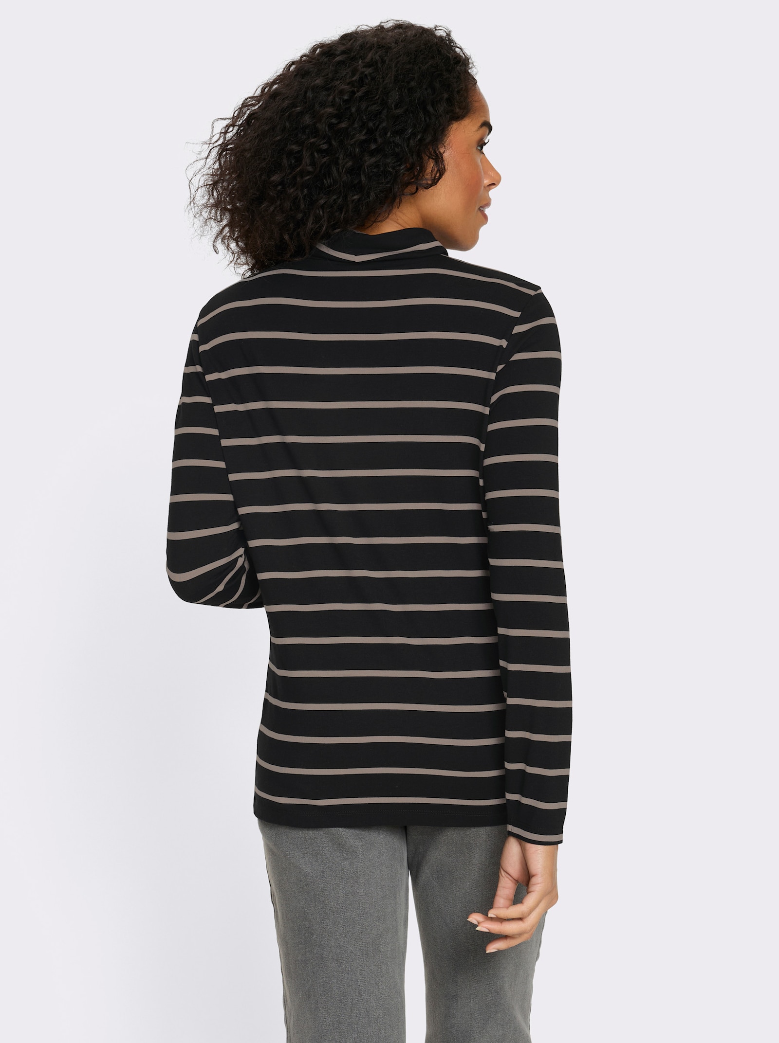 Colshirt in streepjesdessin - zwart/sesam gestreept