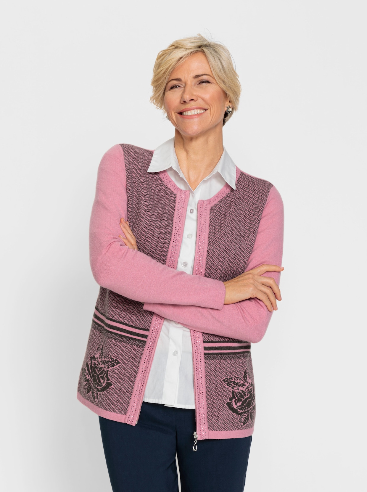Jacquardvest - oudroze-grafiet print