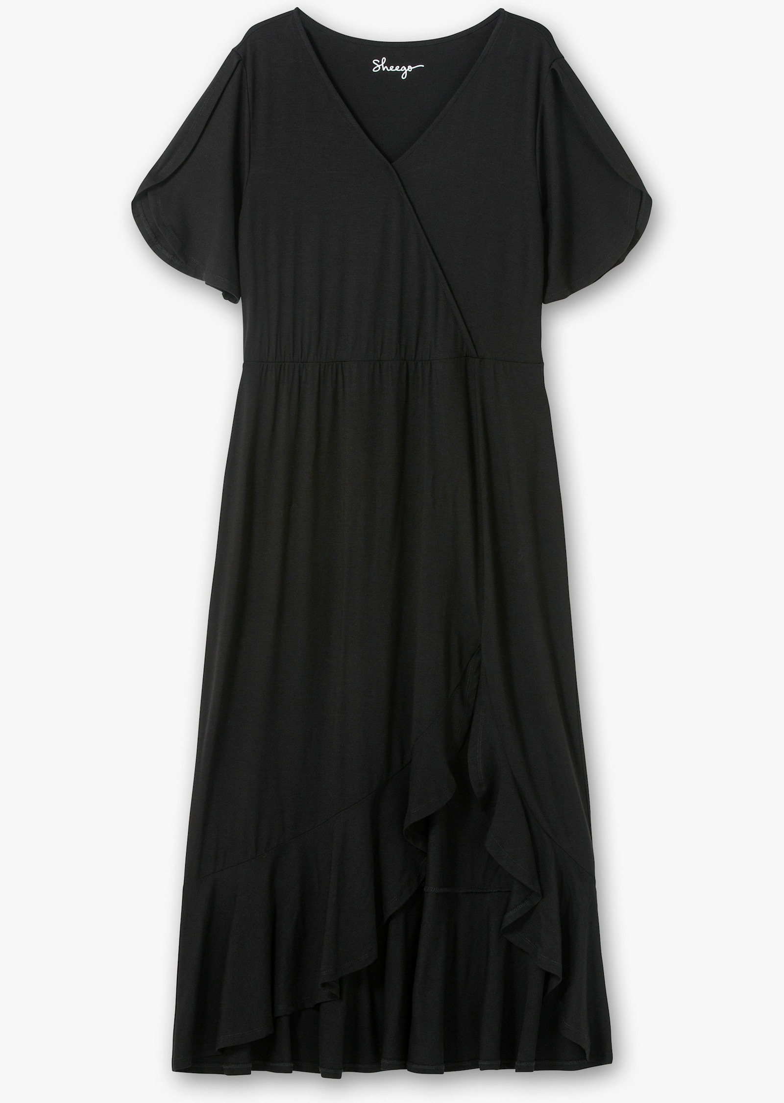 sheego Jerseyjurk in wikkellook, met volantrok - zwart